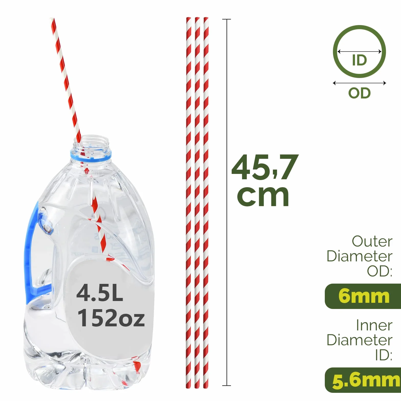 Cannucce di carta extra lunghe da 46 cm per bevande di grandi dimensioni, artigianato fai da te, bastoncini di zucchero filato - strisce rosse/bianche, 100 conteggi - 100% biodegradabili