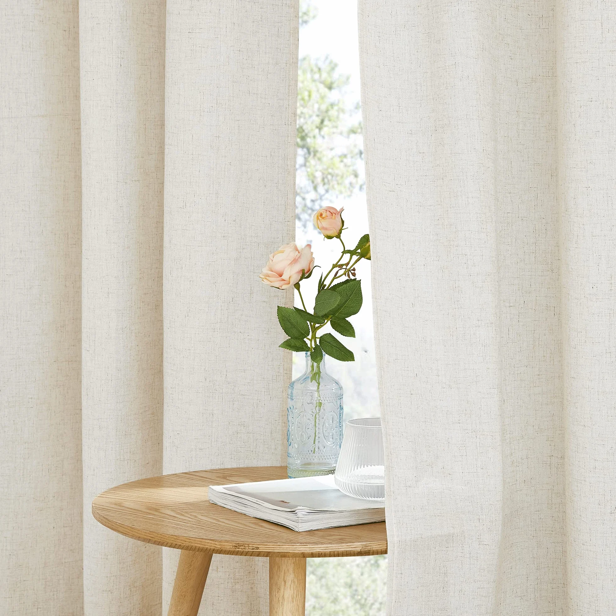 PONY DANCE Tende Lino per Interni con Anelli 2 Pezzi L 140 x A 260 CM Tende Camera da Letto Semitrasparenti Filtro Luce Linen Curtains con Privacy ed Estetica Elegante, Beige