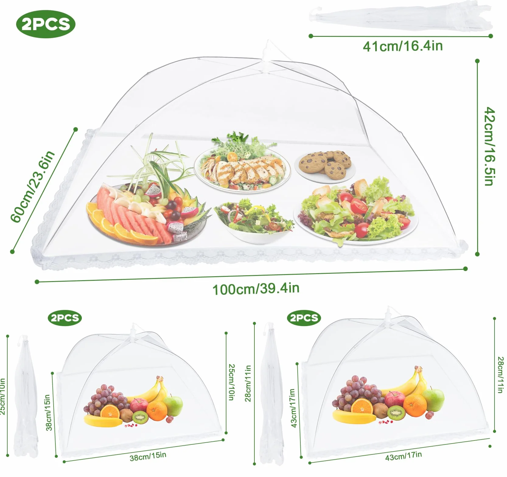 ilauke Confezione da 6 coperture per alimenti a rete, 3 dimensioni, pieghevoli, per picnic, campeggio, barbecue, riutilizzabili, con custodia