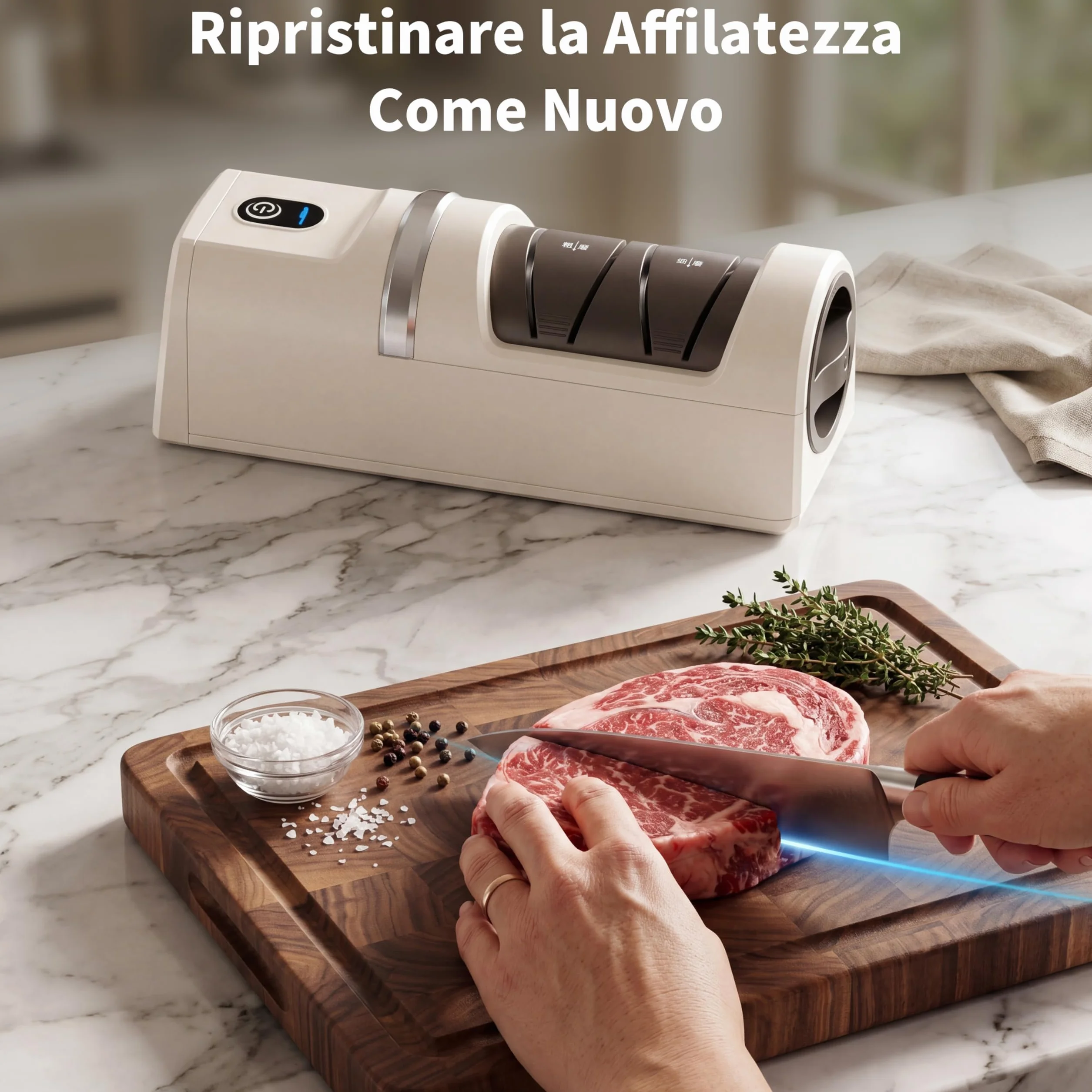 Affilacoltelli elettrico 5 in 1 3 velocità, ricaricabile con diamante per affilatura grossolana e fine