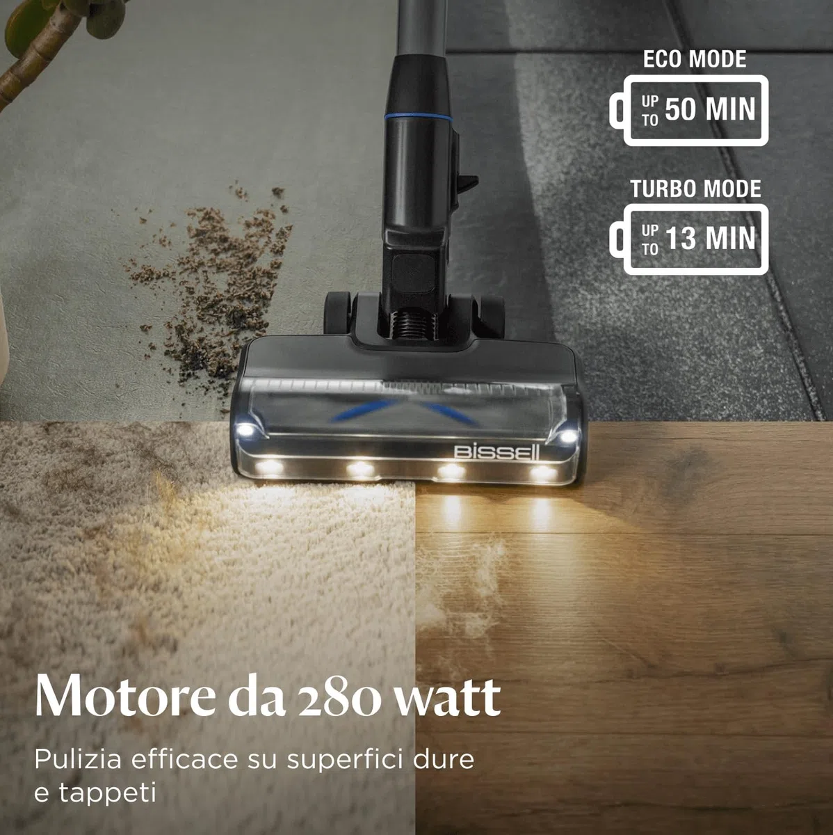 Bissell PowerClean FurGuard, Aspirapolvere Senza Fili, Motore da 280W, Spazzola a rullo Autopulente, Faretti FurFinder, Scopa Elettrica, Autoportante, Filtro HEPA, 2500 mAh Batteria Rimovibile, 4091N