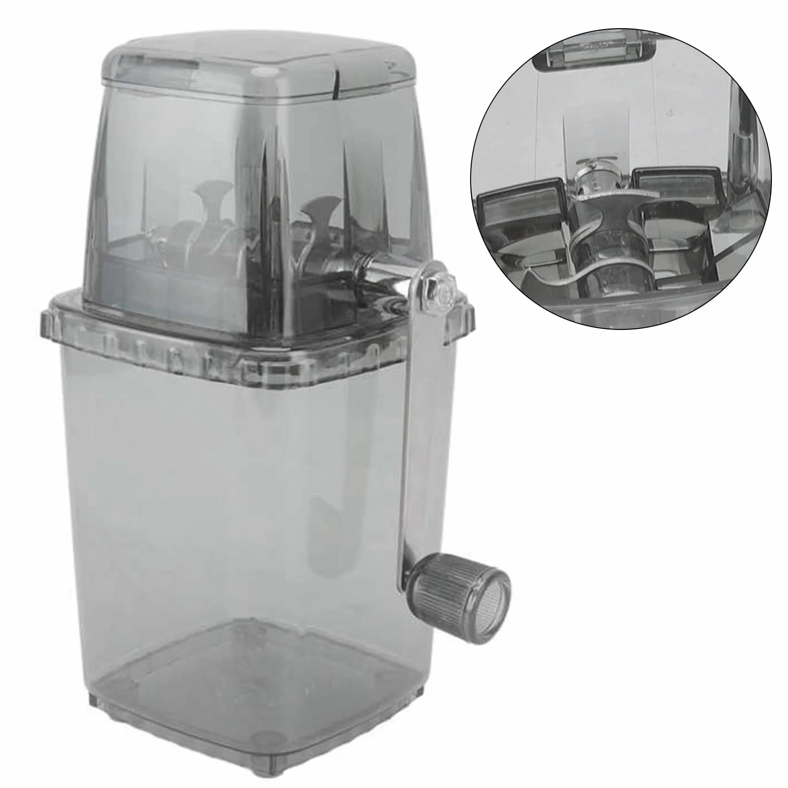 Tritaghiaccio da 1,25 litri, tritaghiaccio manuale portatile, tritaghiaccio con lame in acciaio inossidabile, tritaghiaccio per ghiaccio tritato domestico (Nero trasparente)