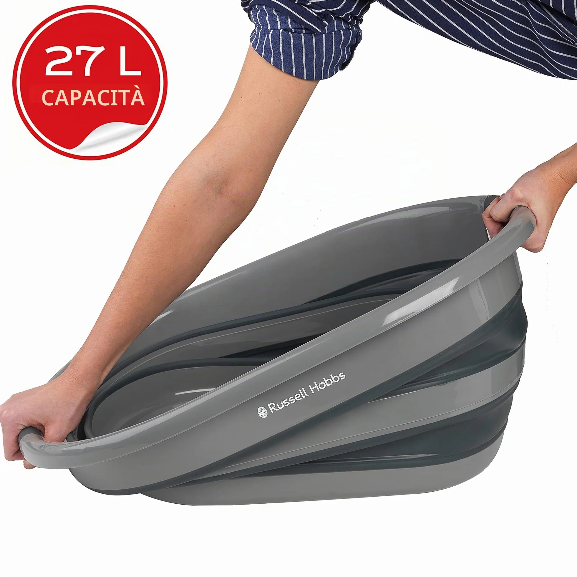 Russell Hobbs Cesto della Biancheria 27L Pieghevole Plastica Nero/Grigio