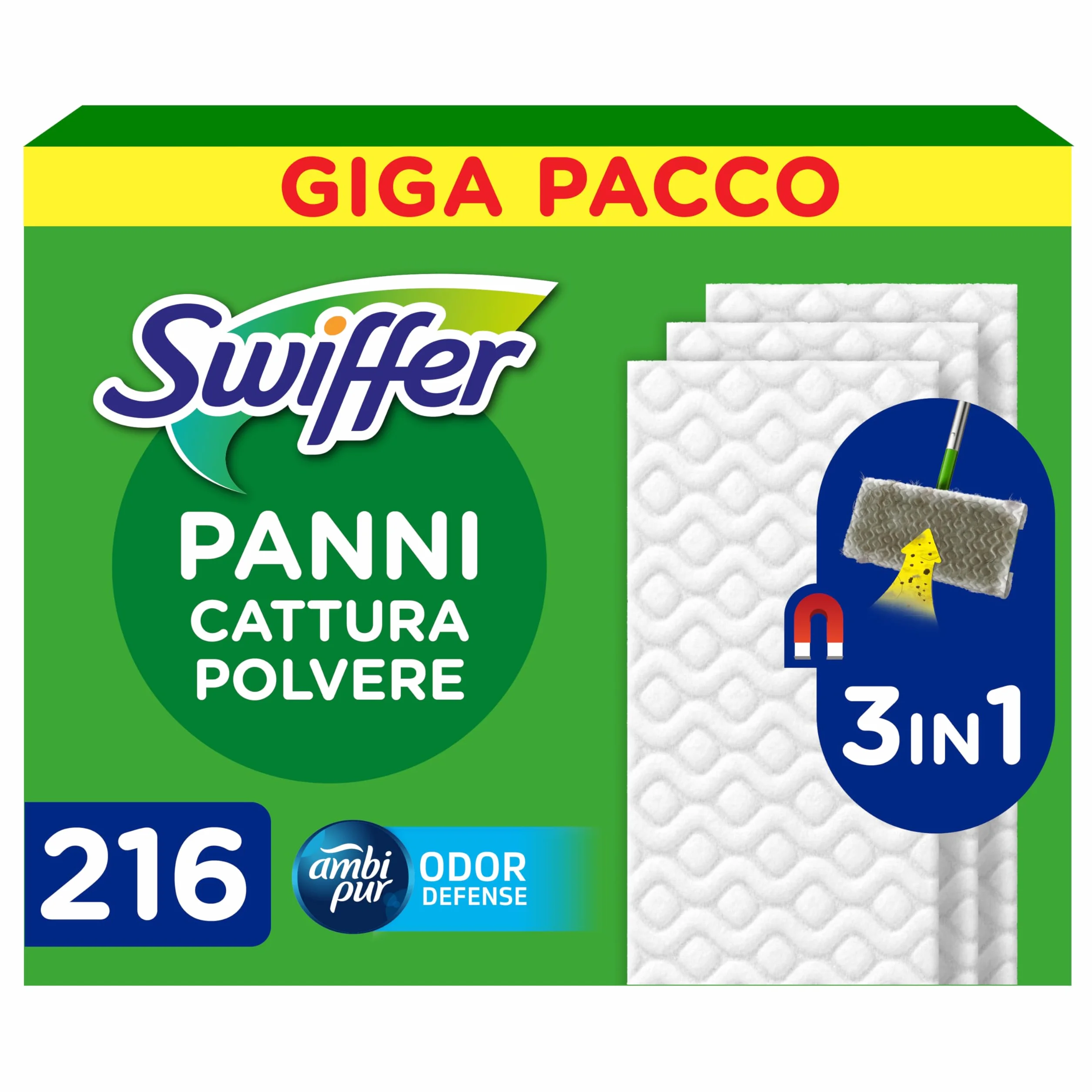 Swiffer Panni Cattura Polvere 216 Microfibra Dry per Pavimenti e Peli Animali