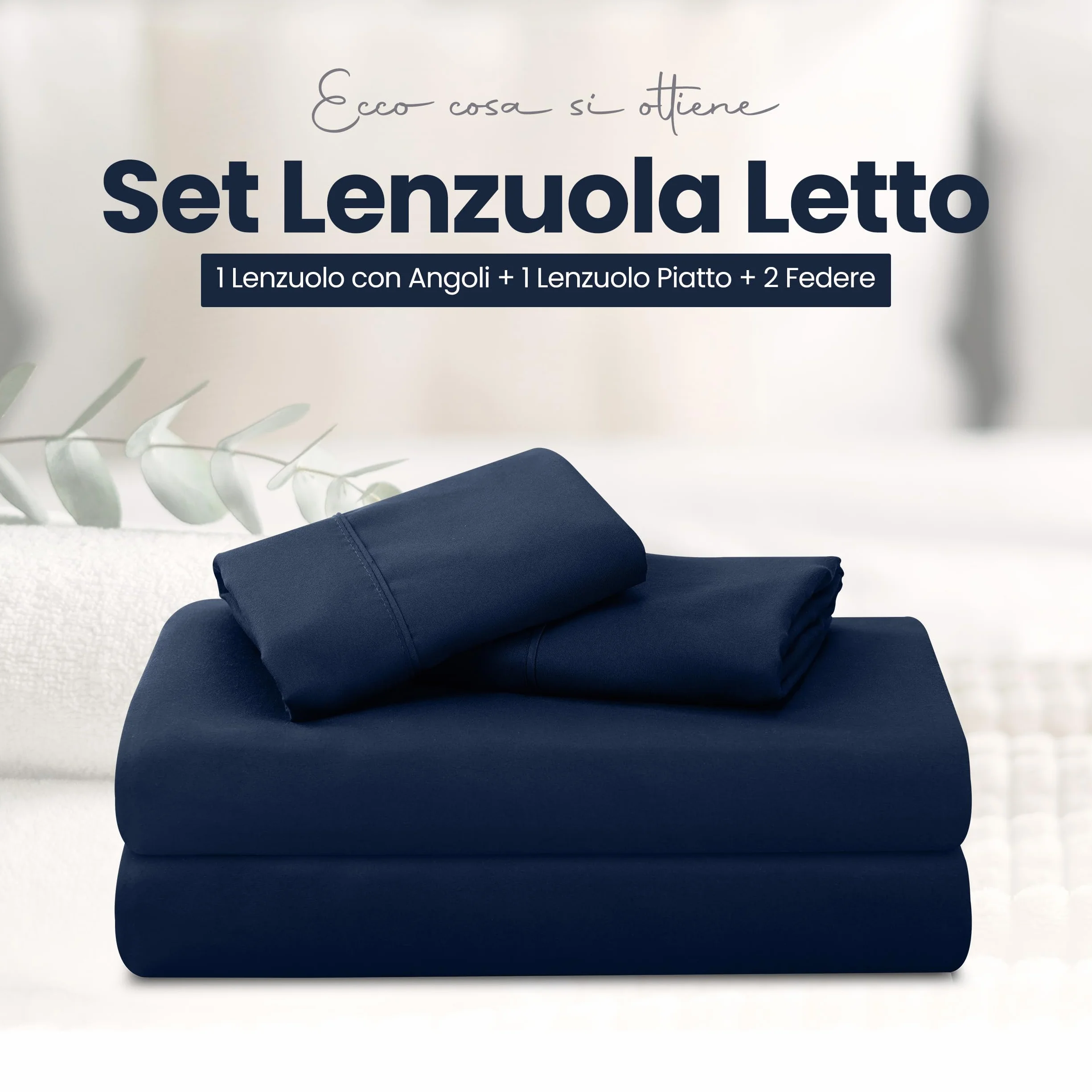 Utopia Bedding Set Lenzuola Matrimoniali 4 Pezzi 180x200 cm Spazzolata Poliestre Microfibra Oeko-Tex Blu Navy