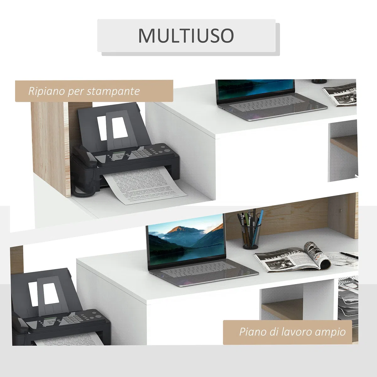 HOMCOM – Moderna Scrivania per Computer con Ripiani in Legno MDF 137 x 55 x 92cm