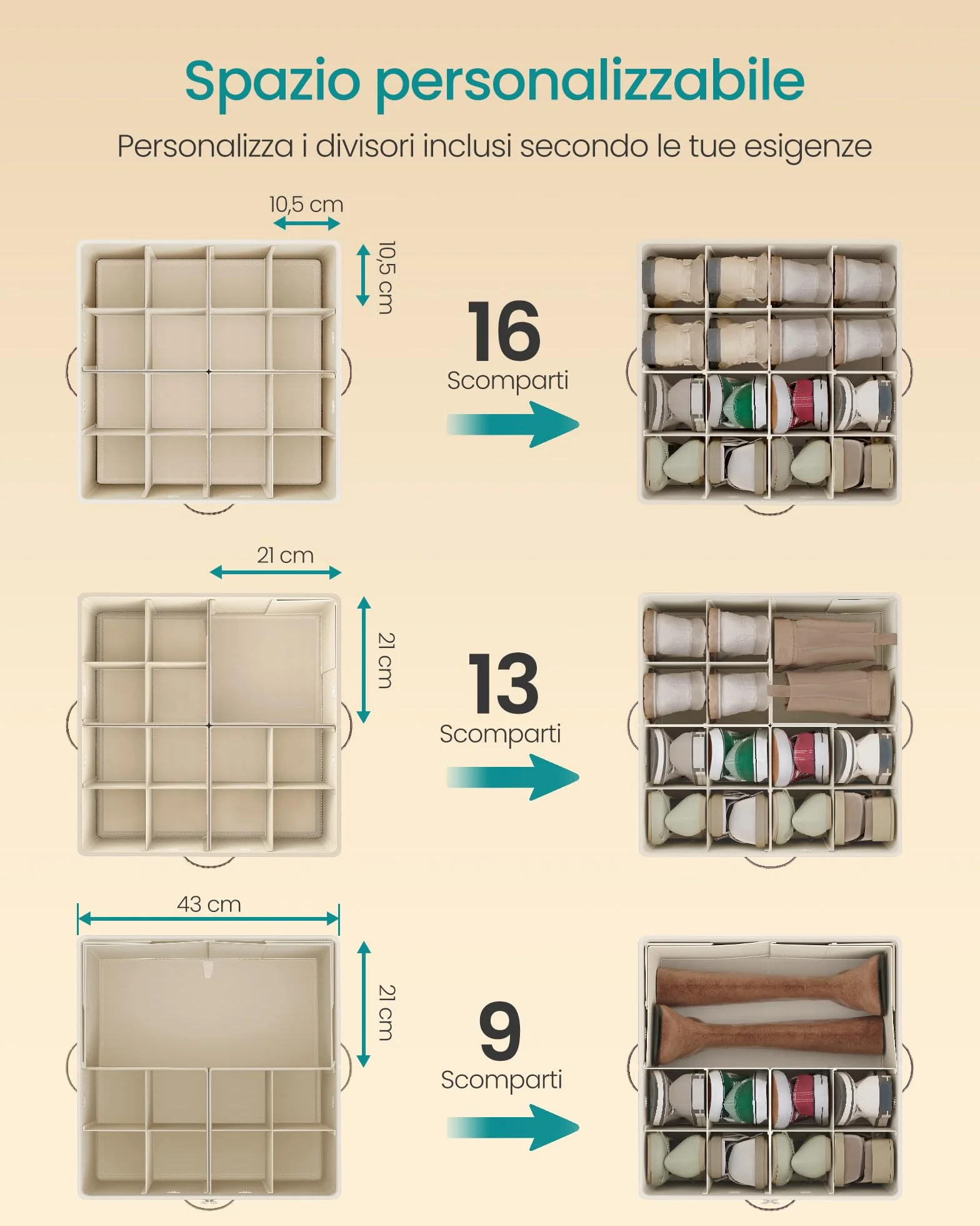 SONGMICS Organizer Scarpe Set di 2, Ciascuno per Fino a 16 Paia, Impilabile, Beige Cappuccino