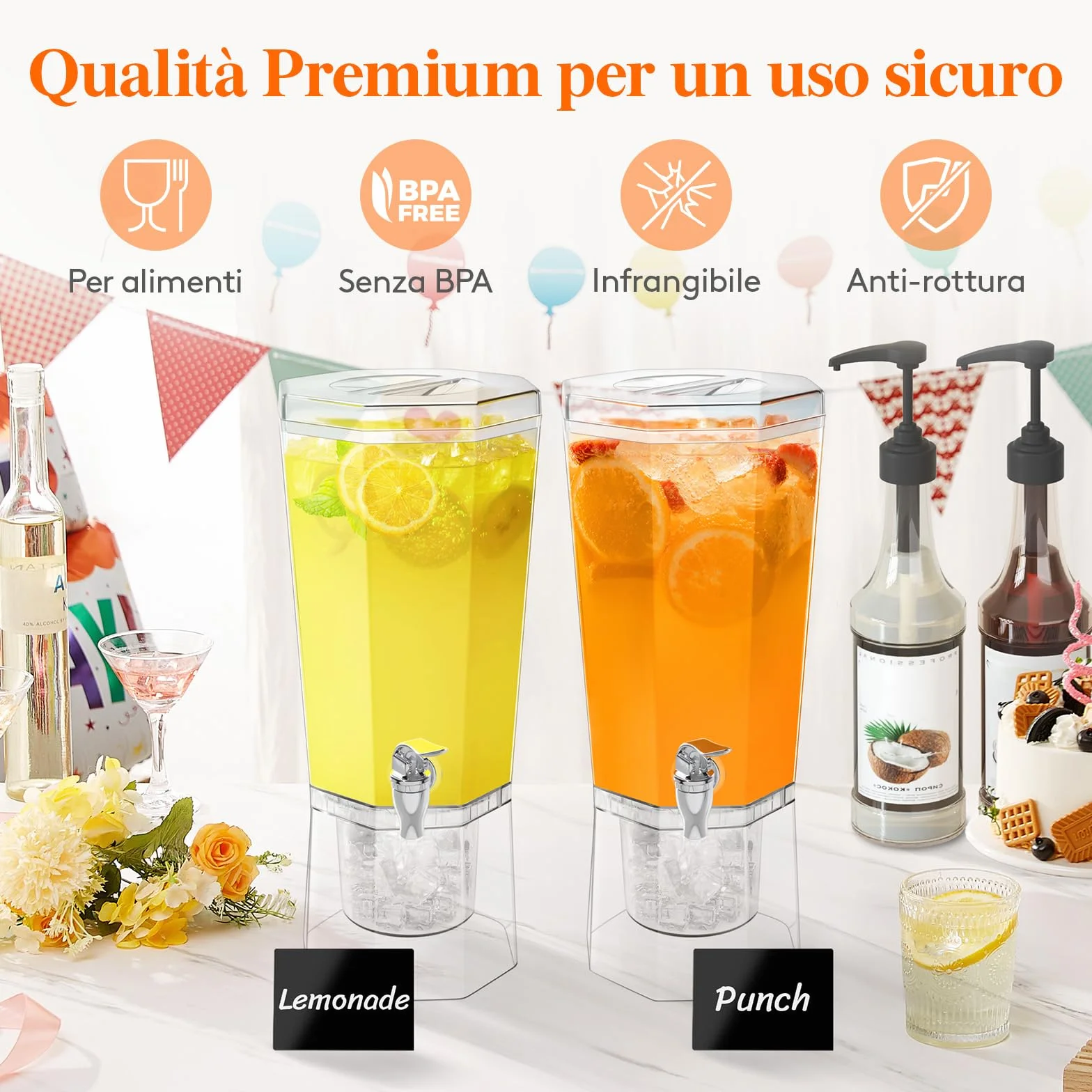 Lifewit 4L Dispenser Bevande con Rubinetto, Contenitore Distributore Bevande Ghiacciati, Set di 2