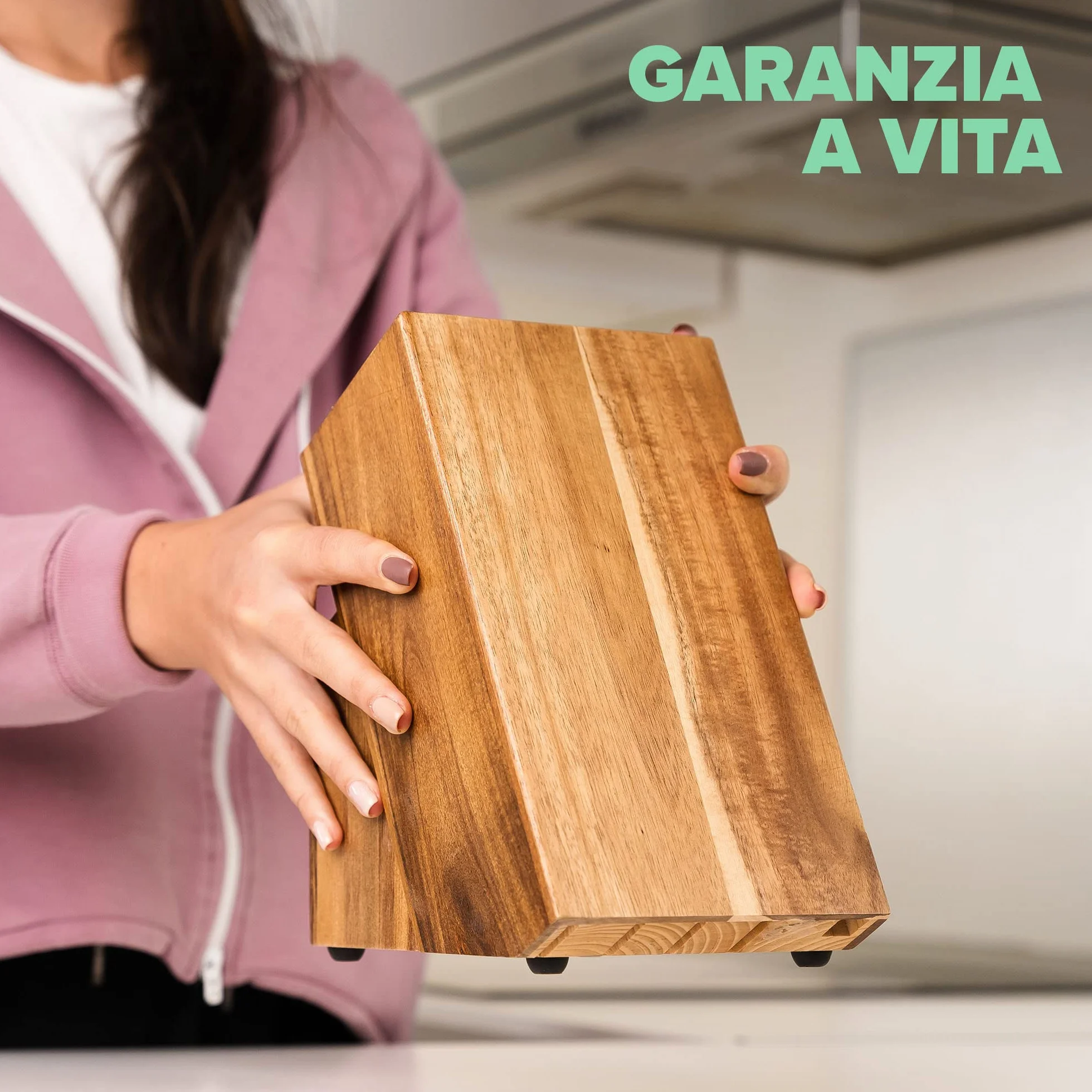 Coninx Ceppo Coltelli da Cucina in Legno Acacia - Porta Coltelli Cucina - Ceppo Coltelli Vuoto - Blocco Coltelli Universale senza Coltelli - 13 x 19.5 x 23 cm