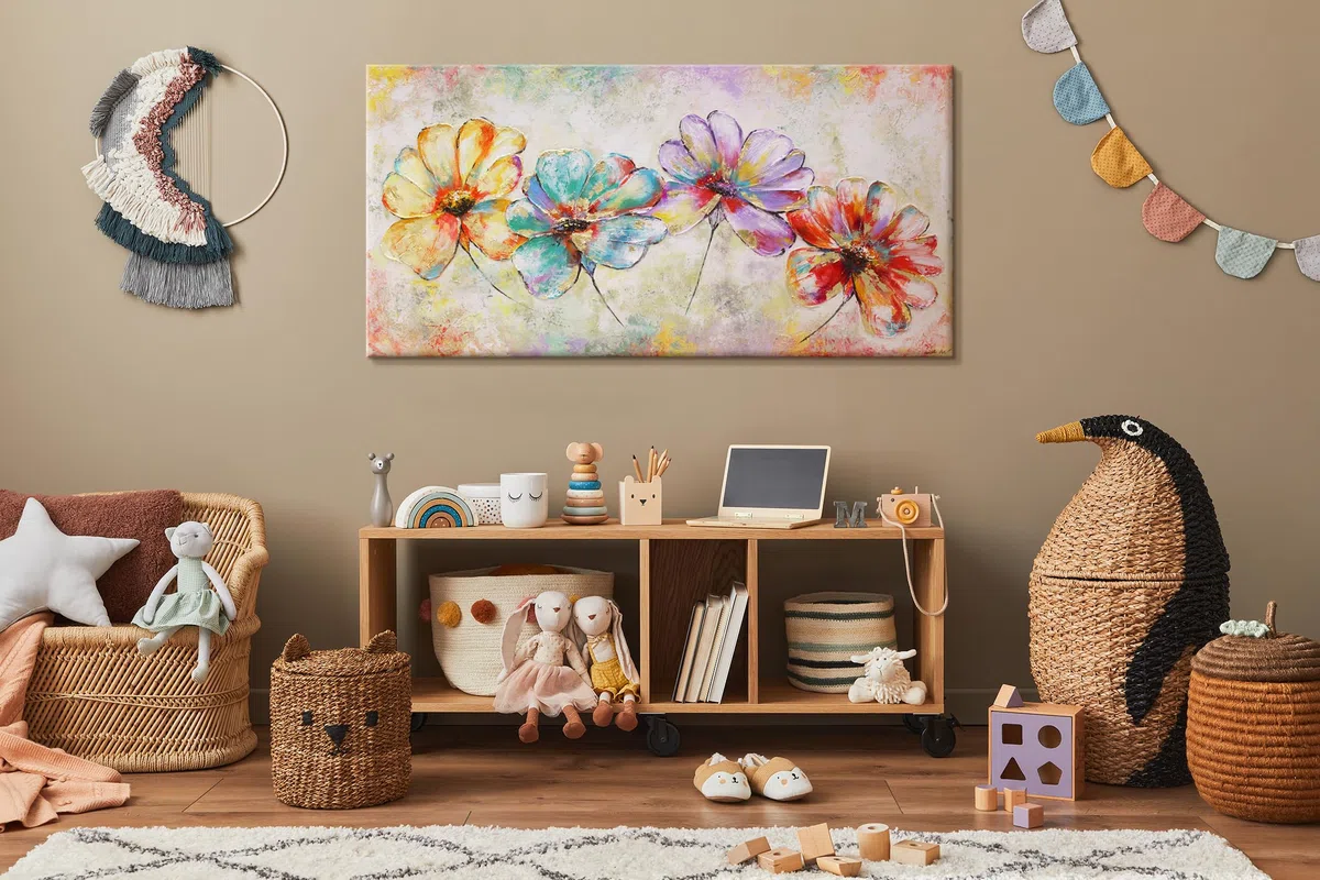 YS-Art Quadro acrilico su tela dipinto a mano Bellissimo Struttura moderna decorazione murale Immagine da parete colori vivaci 140x70 cm