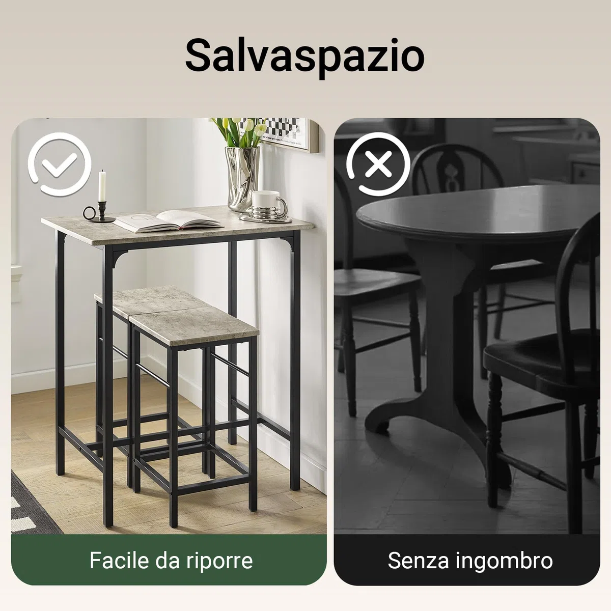 SoBuy Set Tavolo da Bar Alto con 2 Sgabelli - Tavolo Salvaspazio per Cucina Piccola e Balcone, Stile Industriale Moderno - Tavolino Alto da Esterno per Giardino o Terrazzo OGT10-HG