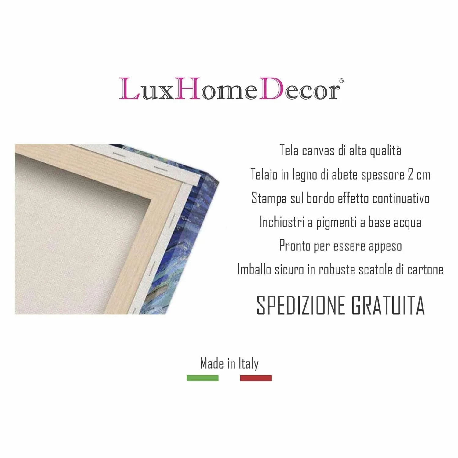 LuxHomeDecor Set di 4 Quadri 30x30 cm - Stampa su Tela con Telaio in Legno - Mare e Spiaggia con Conchiglie, Stelle Marine e Paesaggi Marini Rilassanti