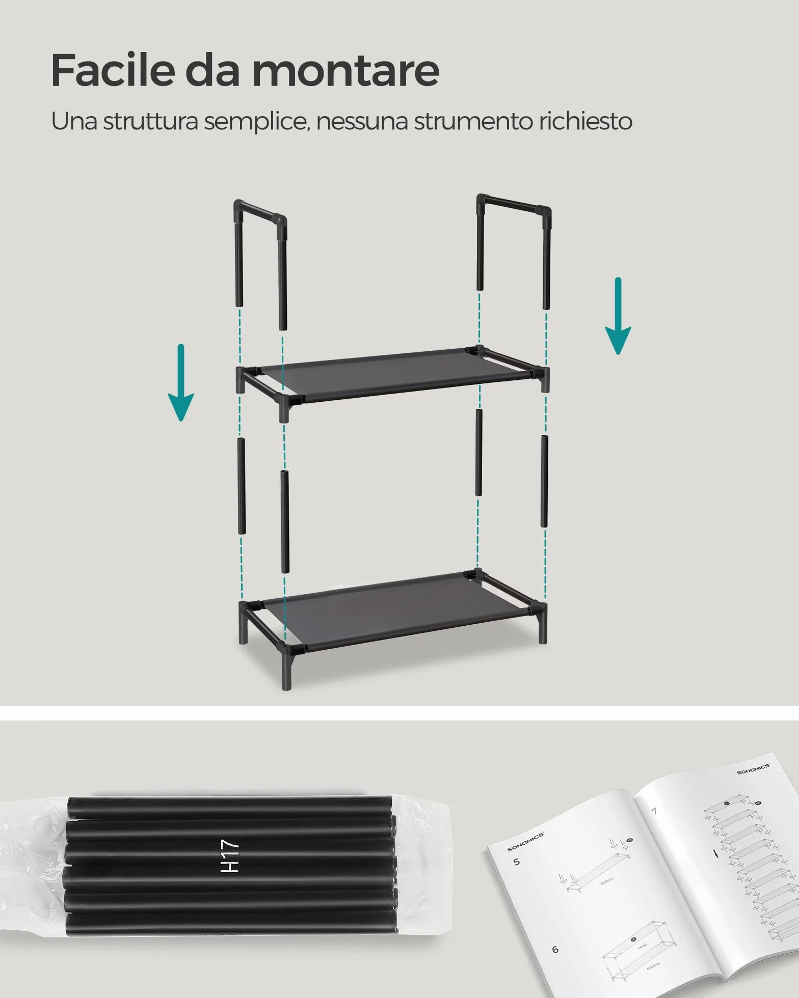 SONGMICS Scarpiera 10 Ripiani Scaffale Portascarpe 28 x 45 x 173 cm Telaio in Metallo Nero