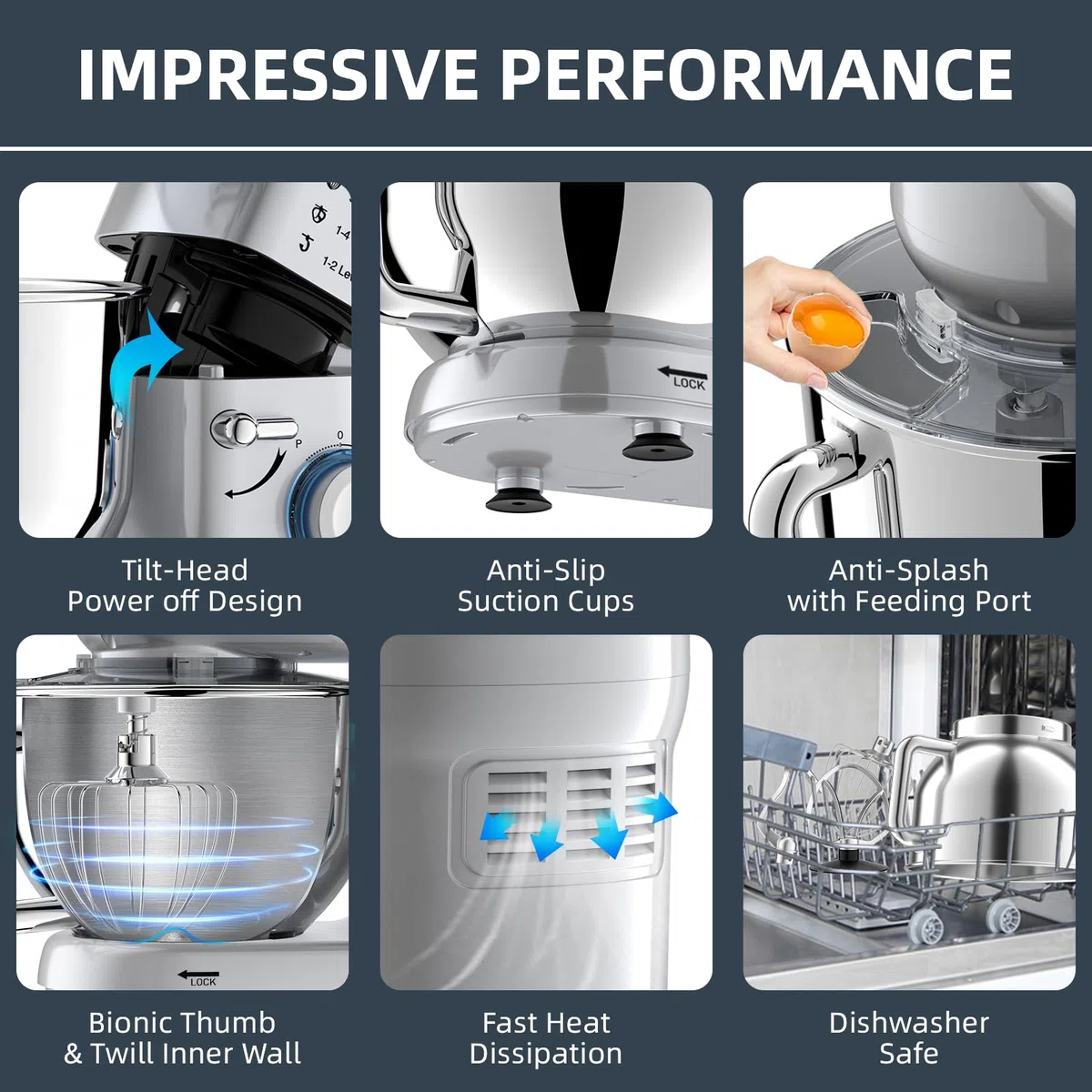 Impastatrice Planetaria offerta 6,5L 1500W Professionale Robot da Cucina Multifunzione 6+P Velocità Basso Rumore Mixer Elettrico con Gancio per Impastare, Frusta Piatta, Frusta