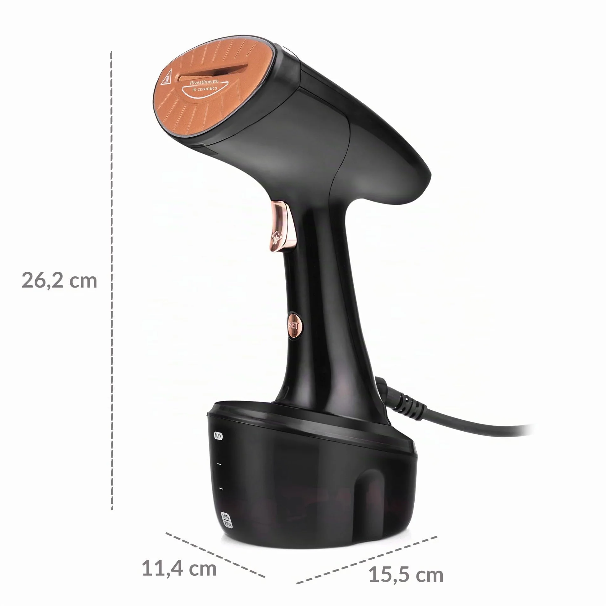 LEHMANN Stiratore Verticale 1600W 25 g/min Vapore Serbatoio 320ml Riscaldamento Rapido 2 Accessori Nero Rosa Oro