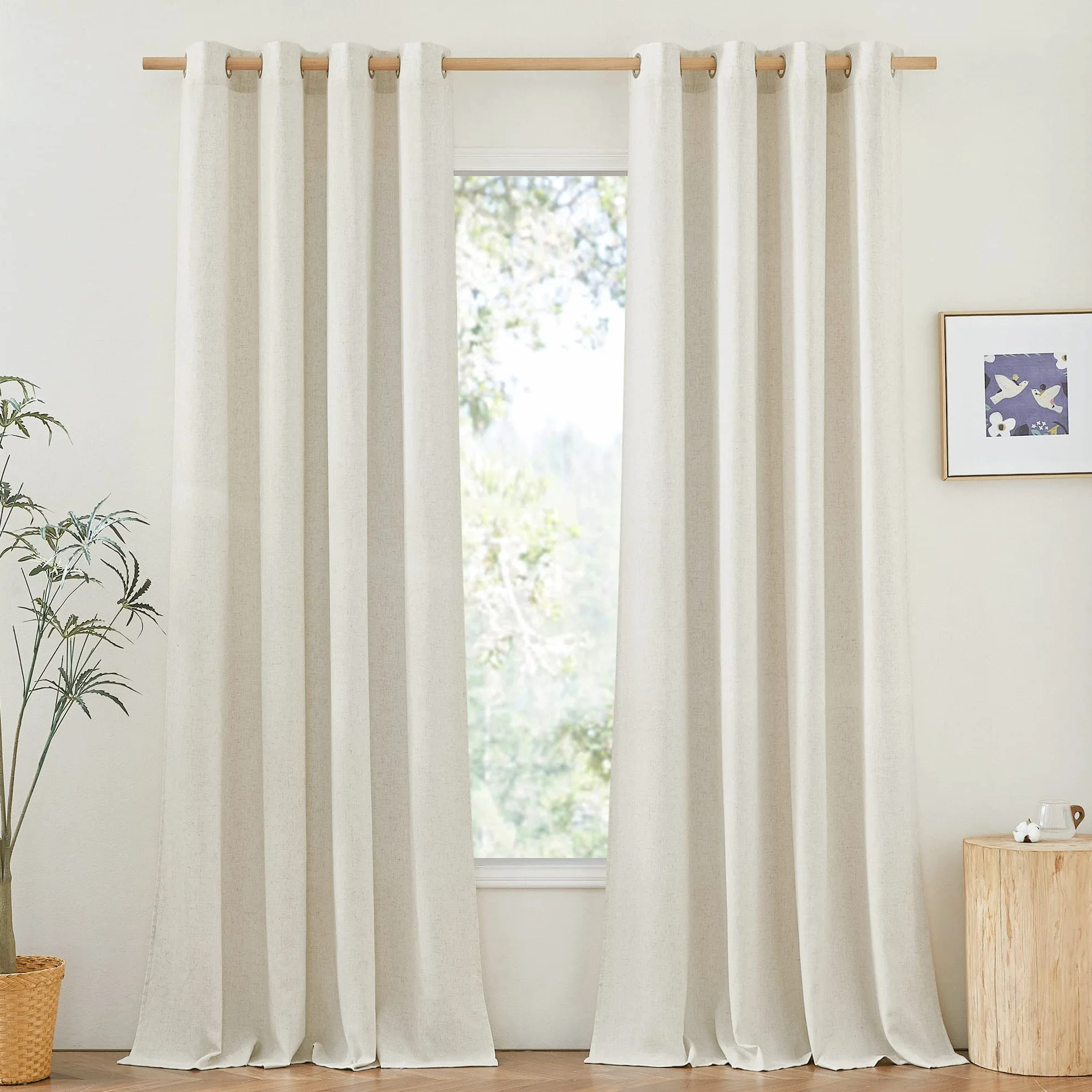 PONY DANCE Tende Lino per Interni con Anelli 2 Pezzi L 140 x A 260 CM Tende Camera da Letto Semitrasparenti Filtro Luce Linen Curtains con Privacy ed Estetica Elegante, Beige