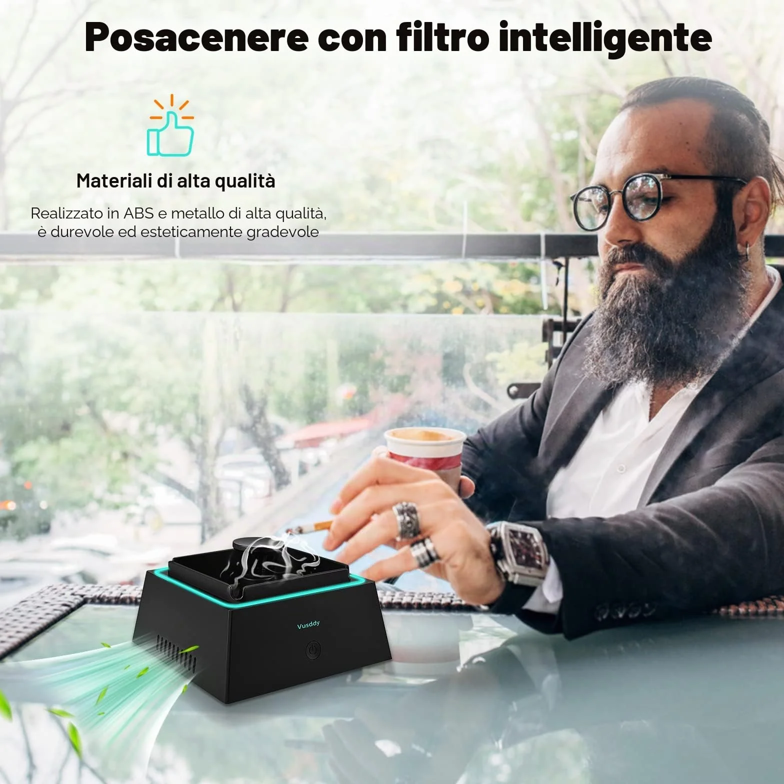 Posacenere Ad Aspirazione Senza Fumo 2 In 1 Con Purificatore D'aria Portatile Per Pulizia Fumo Con Filtro