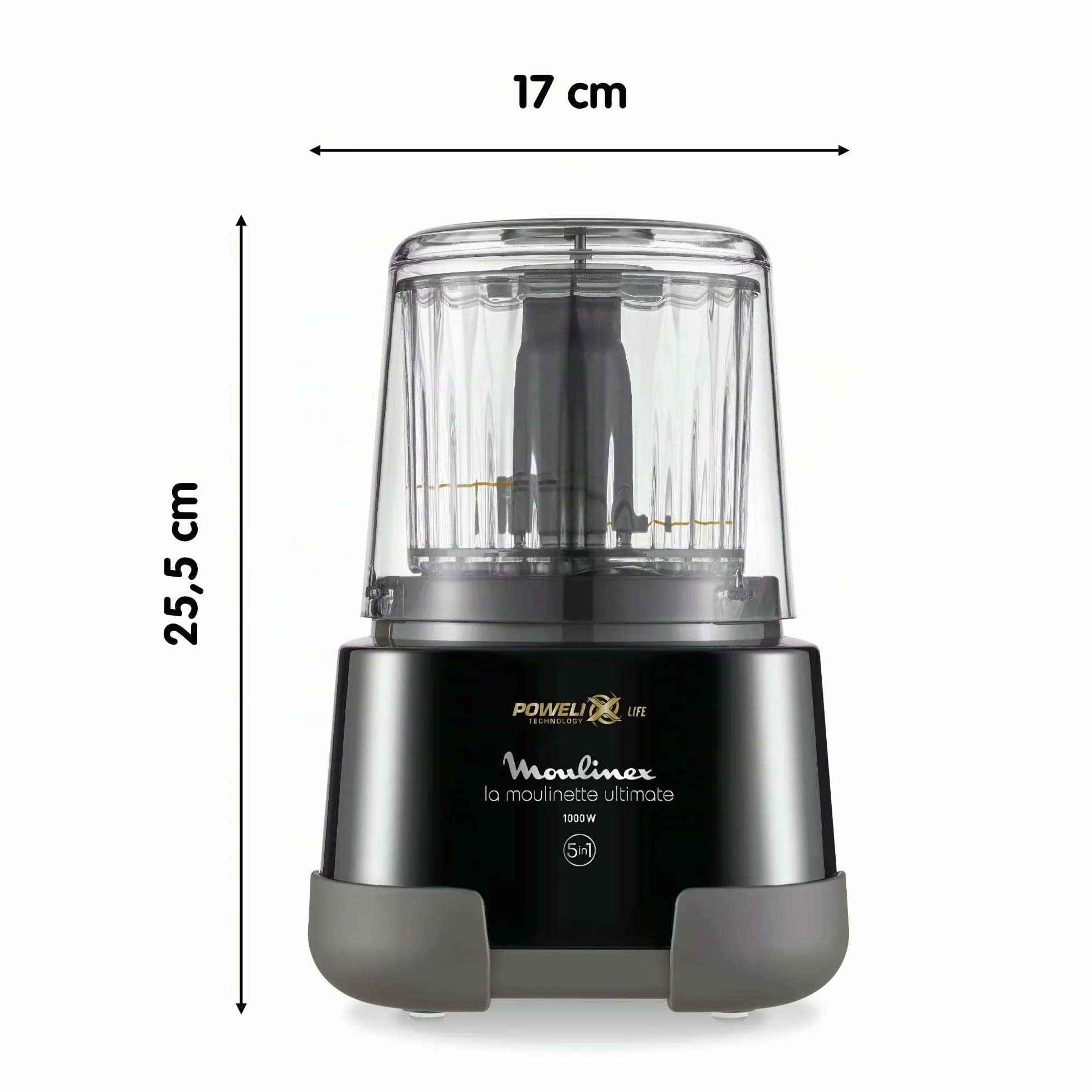 Moulinex dp810855 Tritatutto elettrica, 1000 W, 2 Lame Powerlife, capacità fino a 350 G/550 ML, Coperchio ermetico, sistema di protezione contro Il surriscaldamento, Nero