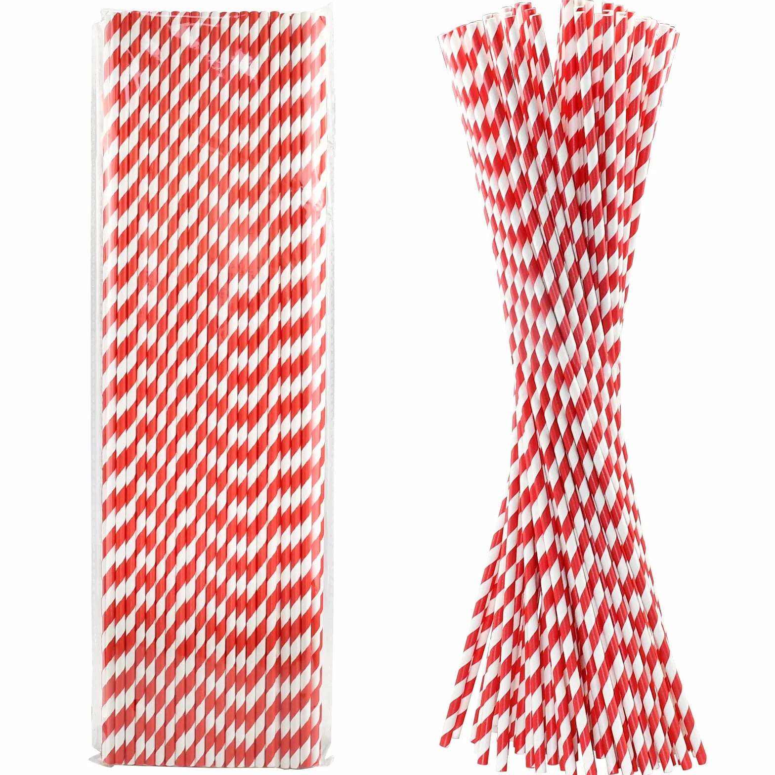 Cannucce di carta extra lunghe da 46 cm per bevande di grandi dimensioni, artigianato fai da te, bastoncini di zucchero filato - strisce rosse/bianche, 100 conteggi - 100% biodegradabili