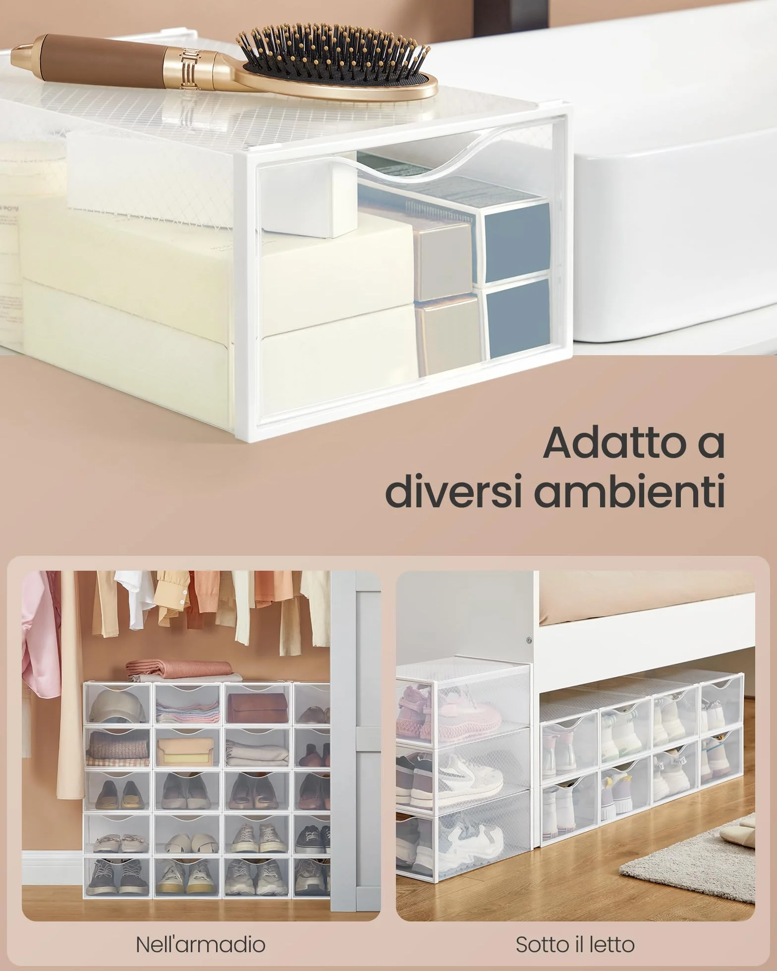 SONGMICS Scatole Contenitori per Scarpe in Plastica Trasparenti 12 Pezzi 33,2 x 23 x 14,5 cm Impilabili