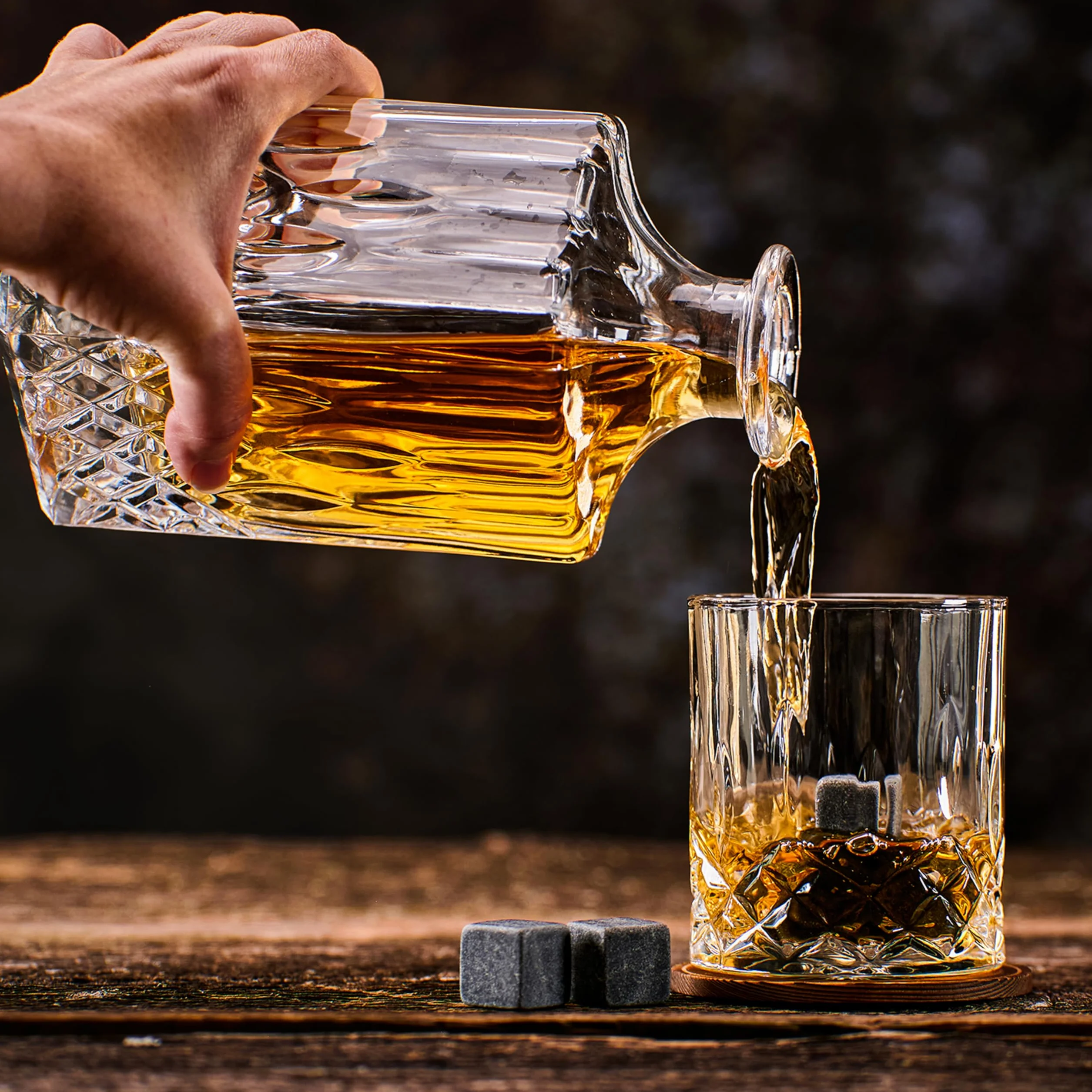 Set di bicchieri da whisky – 4 bicchieri rum, 8 pietre per whisky – regalo per uomo