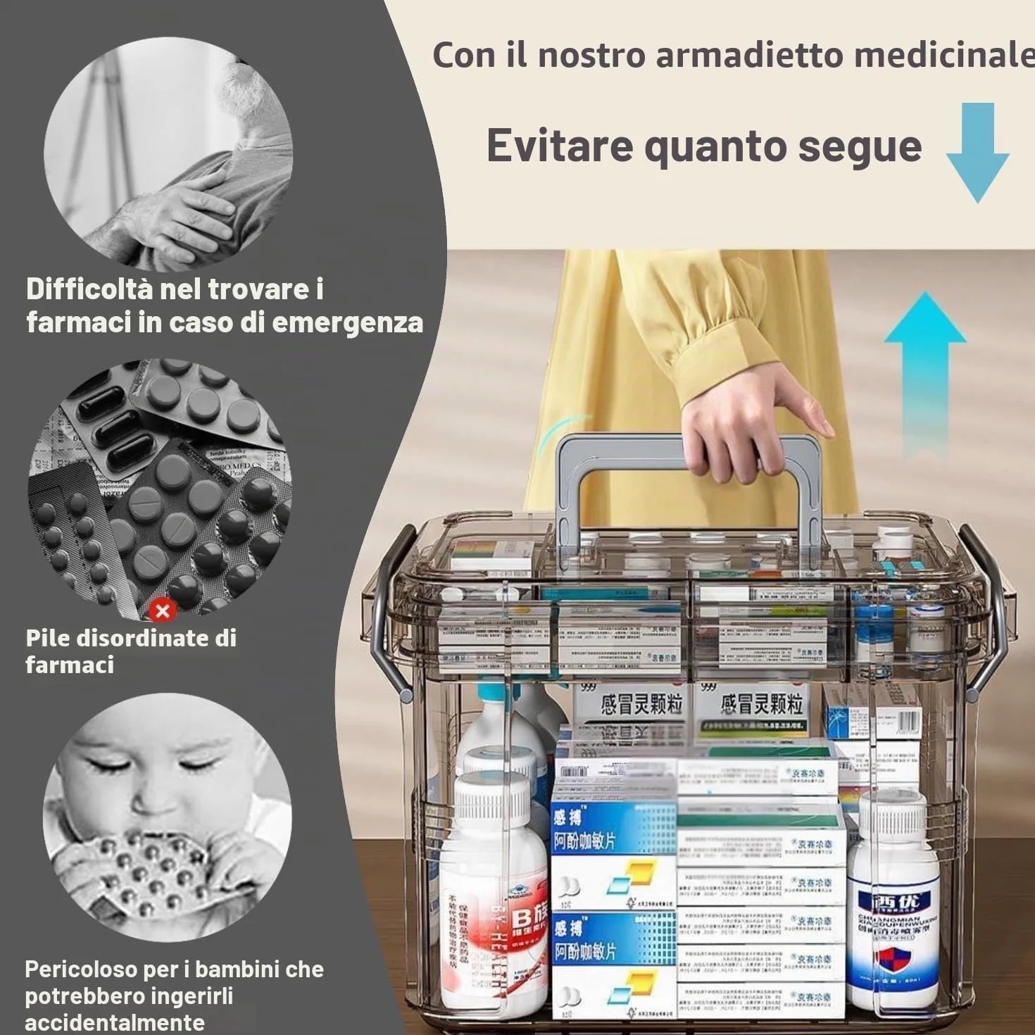 Scatola per medicinali 31x21x15cm Grigio chiaro L