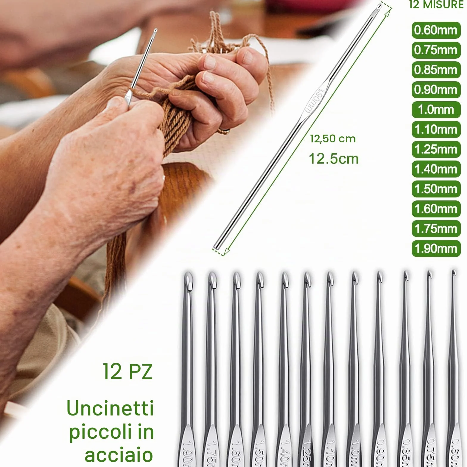 Coopay Set di uncinetti ergonomici in metallo 0,6-6 mm per principianti con accessori e custodia