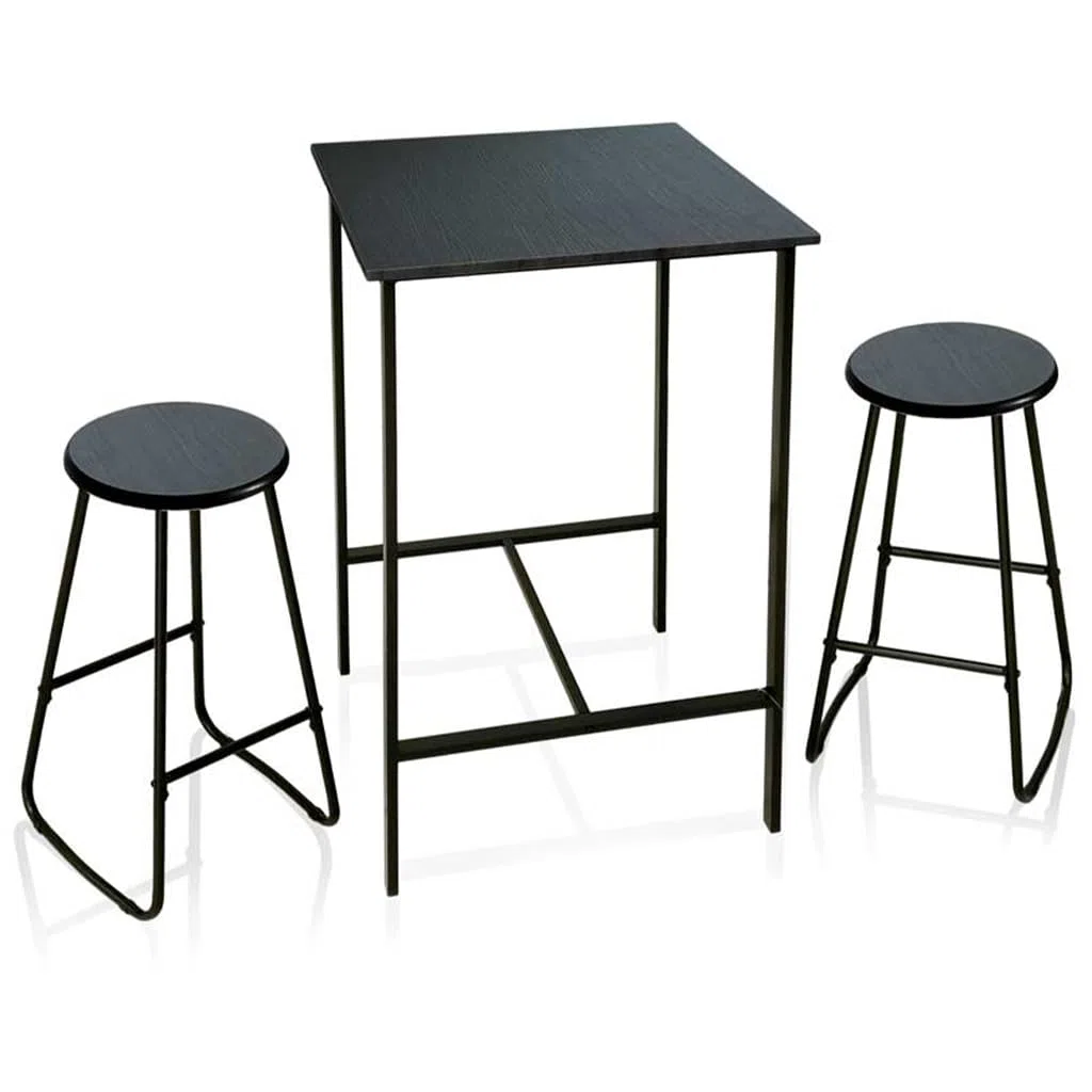 Set Tavolo Alto con 2 Sgabelli - Quadrato, in Legno, Struttura in metallo, Stile Moderno, Industriale, per Bar, Casa - Tavolo 60 x 60 x 100h cm (Nero)