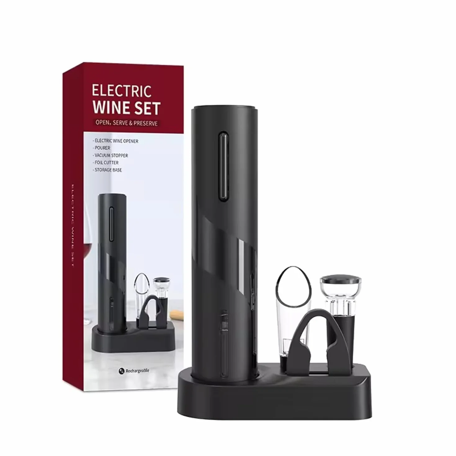 Cavatappi Elettrico Ricaricabile 5 in 1 Professionale per Vino, Apribottiglie Automatico con Base