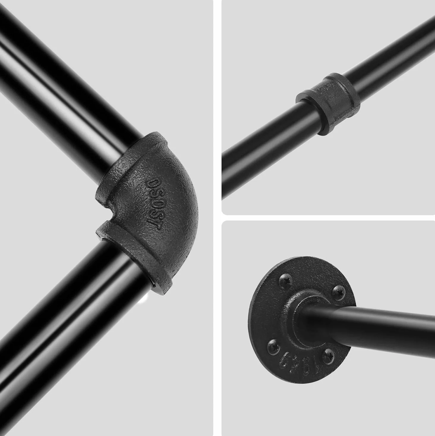eSituro Asta Appendiabiti da Muro, Attaccapanni a Tubo, Barra Porta Abiti, Stile Industriale, in Metallo, per Ingresso e Camera da Letto, Nero, 79cm