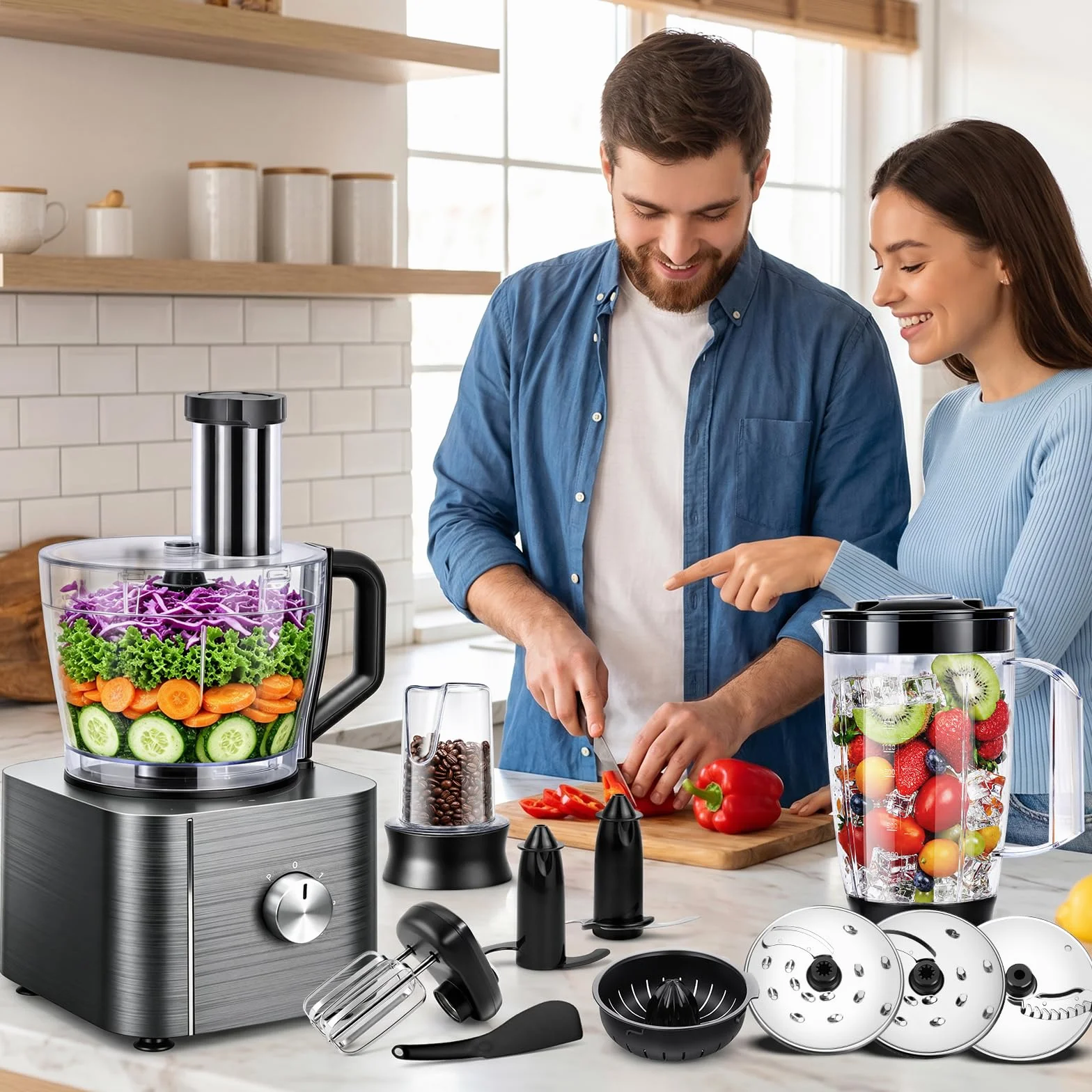 TopStrong Robot da Cucina, Robot Cucina 1100W, Robot Cucina Multifunzione Compatto,11 in 1 Food Processor(frullatore, spremiagrumi e macinacaffè)