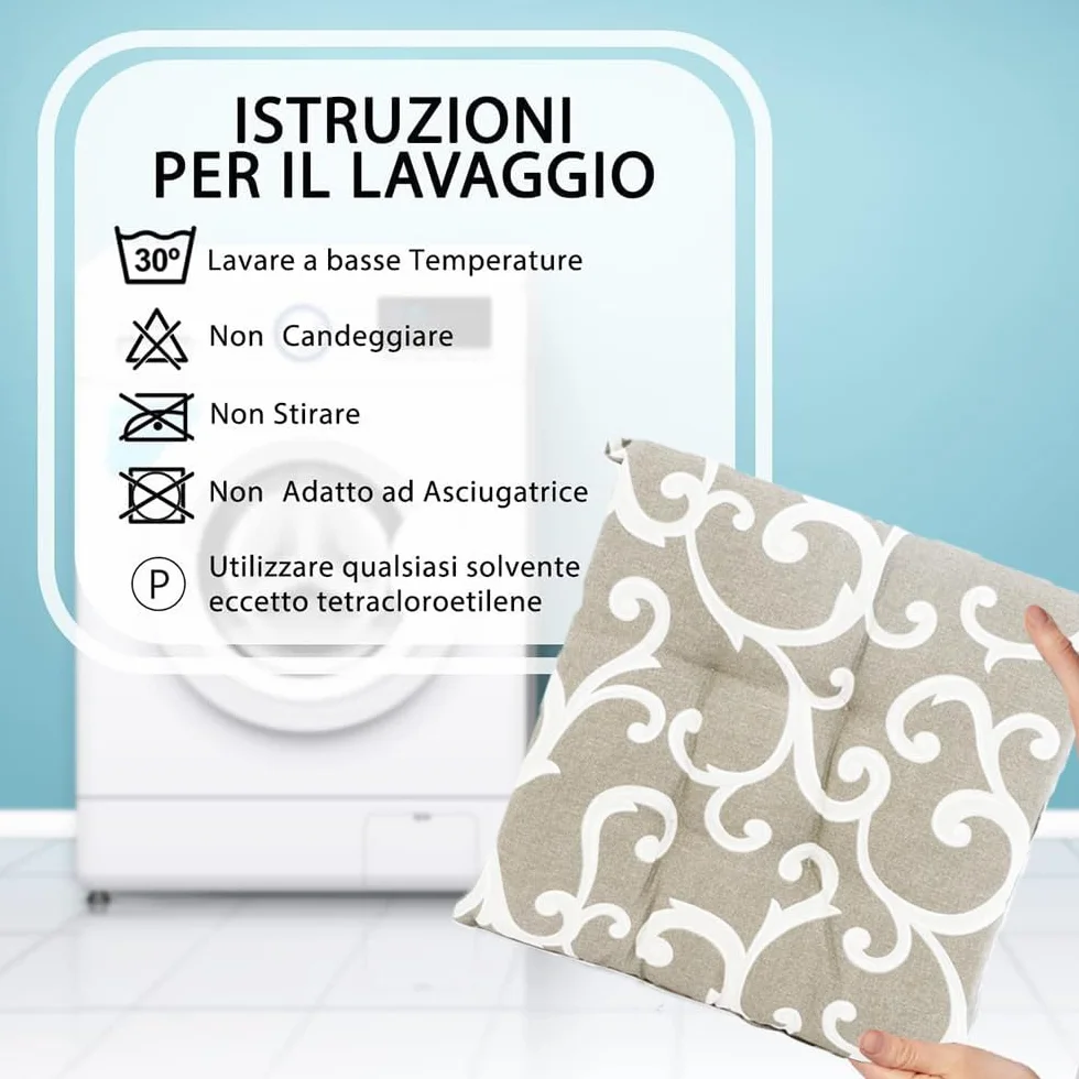 VIRSUS Set 6 Cuscini per Sedie a 4 Punti 40x40 cm, Coprisedia da Cucina con Lacci, Imbottitura Poliestere e Rivestimento Cotone, Made in Italy Beige Fantasia