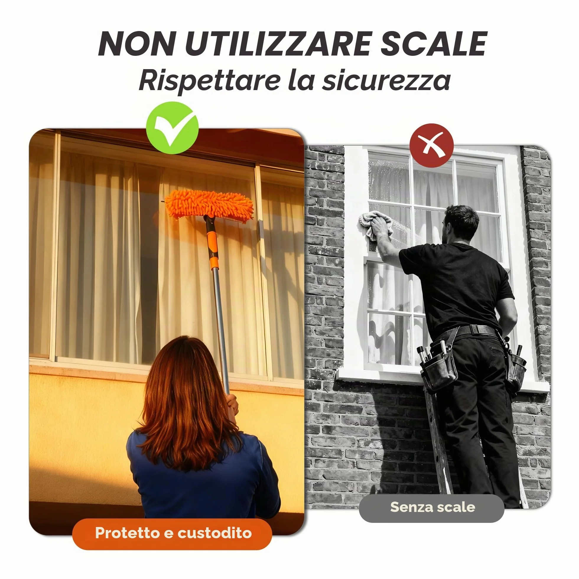 Spolverino Telescopico da 6 m, Strumento di Pulizia con Manico Estensibile (da 1,5 a 4,9 m), Panni per Spolverare Flessibili Riutilizzabili, Adatto per Interni ed Esterni