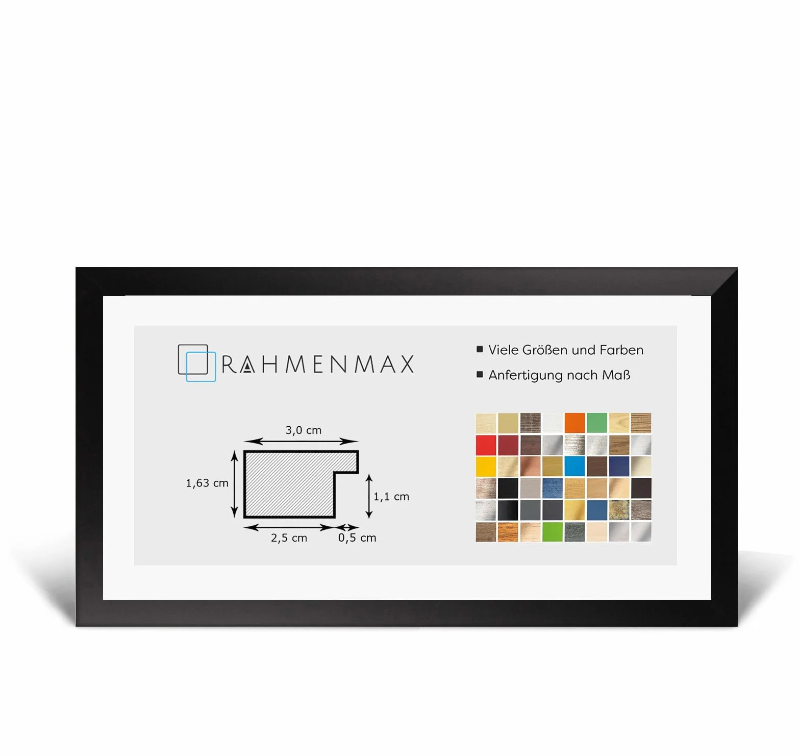 RahmenMax Cornice portafoto in MDF Morena 30 x 80 cm. Nero opaco con vetro acrilico da 1 mm antiriflesso e pannello posteriore bianco – WhiteFix. Cornice per poster in diversi colori e dimensioni.