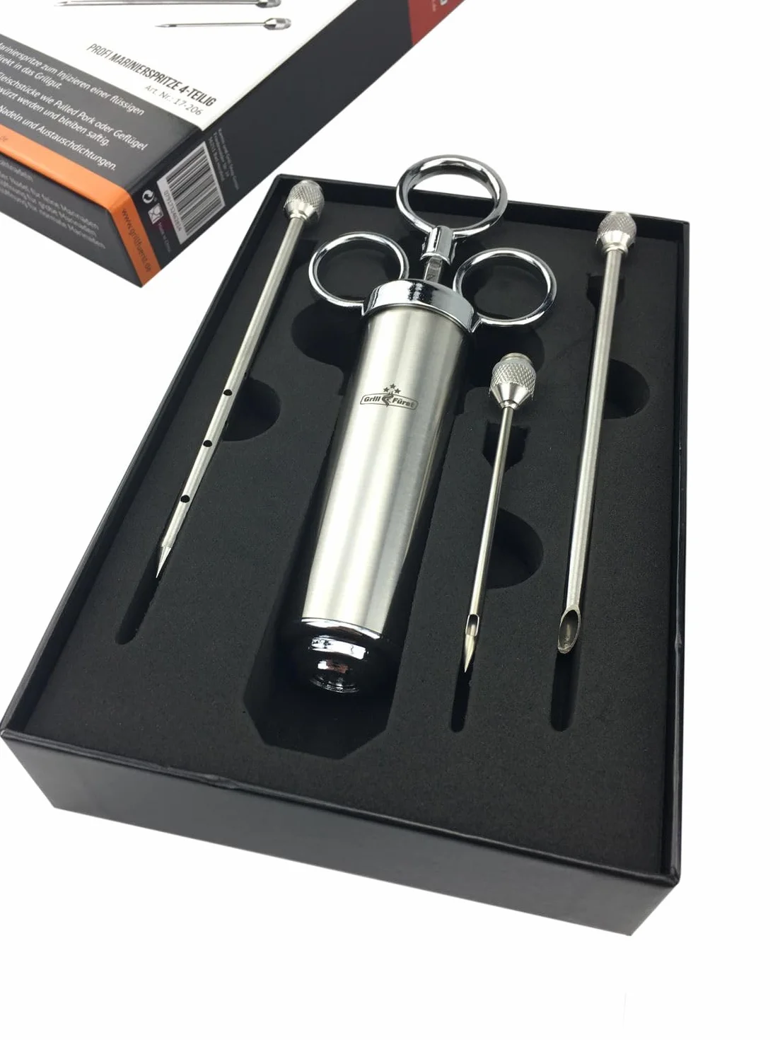 Grillfürst siringa per marinate in Acciaio Inox 60 ml Set 3 Aghi per arrosti BBQ
