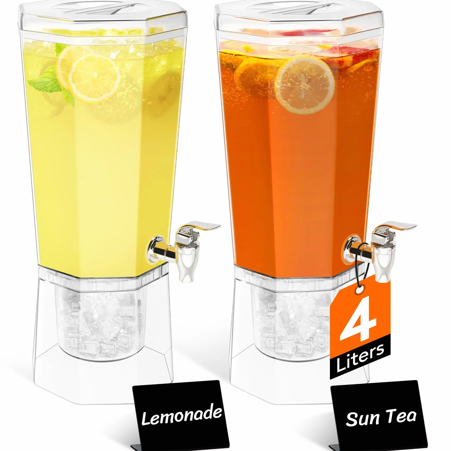Lifewit 4L Dispenser Bevande con Rubinetto, Contenitore Distributore Bevande Ghiacciati, Set di 2