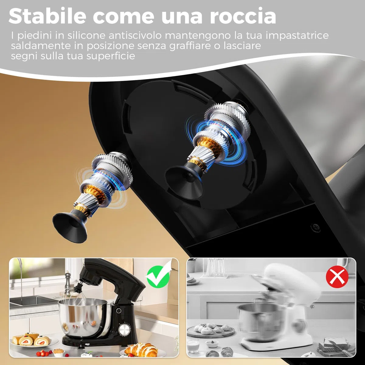 YASHE Impastatrice Planetaria 1500W, 2 Ciotole in Acciaio Inox 4,5L + 5,5L, 10+P Velocità, Testa Inclinabile, con Gancio Impastatore, Frusta e Sbattitore, Nero