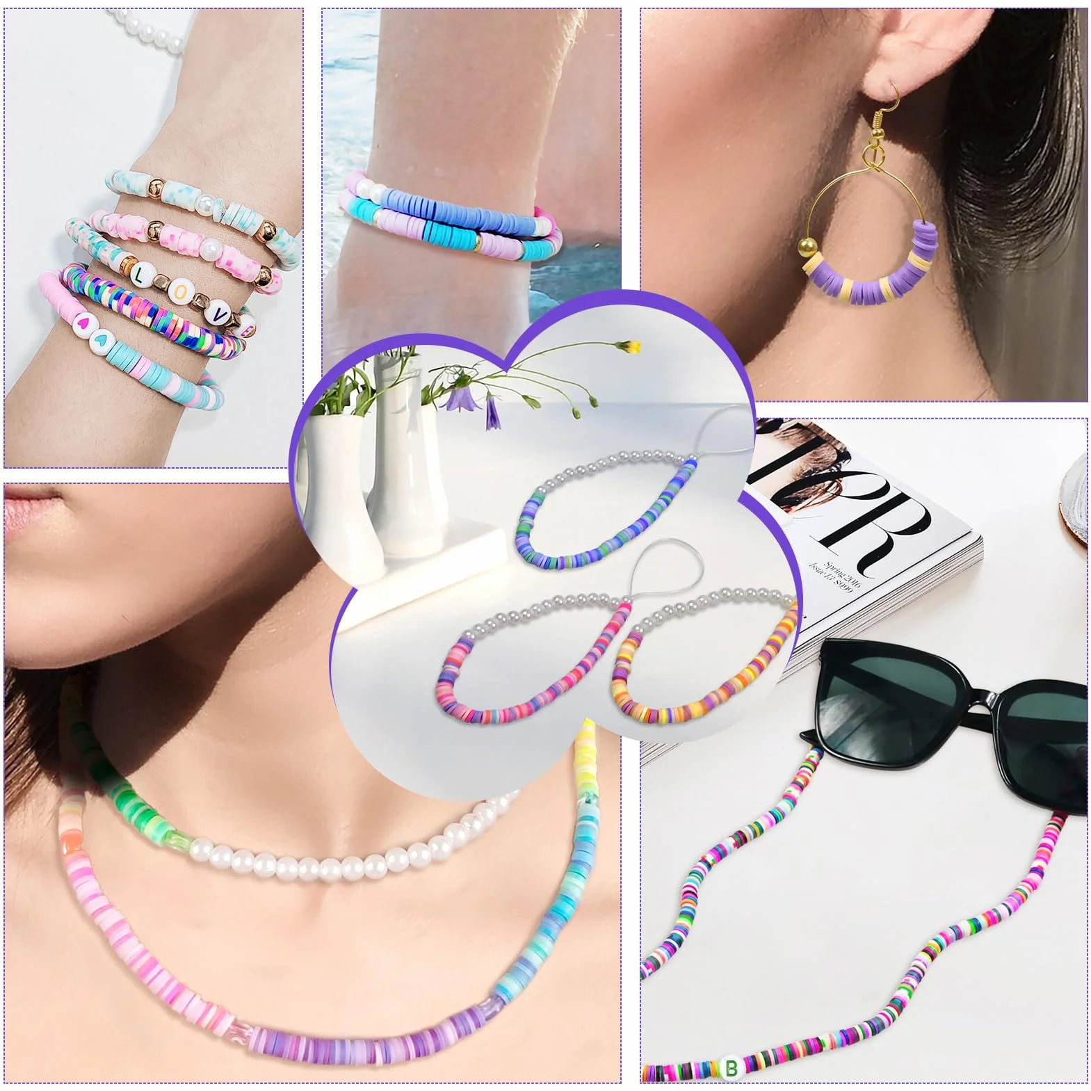 20860 Perline per Braccialetti, 168 Colori 6mm Piatte per Bigiotteria Fai Da Te, Argilla Polimerica Con Lettere per Gioielli Collane, Kit Braccialetti Colorate