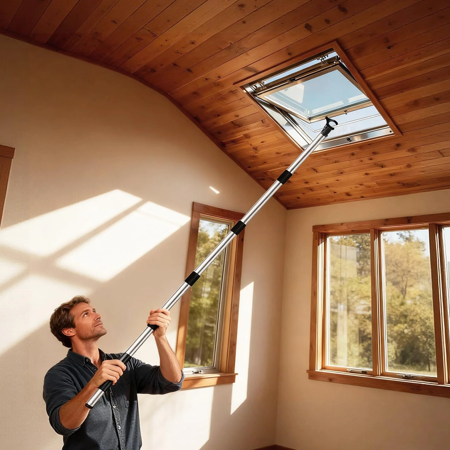Asta Telescopica per Lucernario Velux GGL/GGU 185 cm Acciaio Inox Gancio Universale