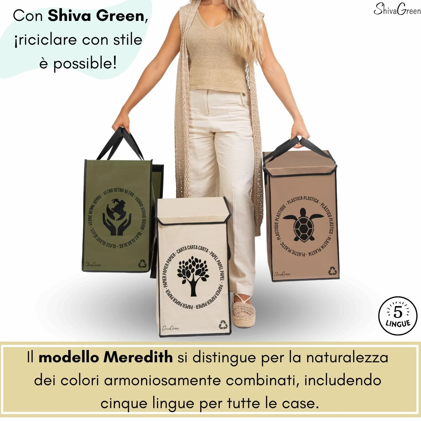 Borse Raccolta Differenziata Interno Esterno con Coperchio, Cestini Spazzatura Differenziata, Plastica, Carta, Vetro