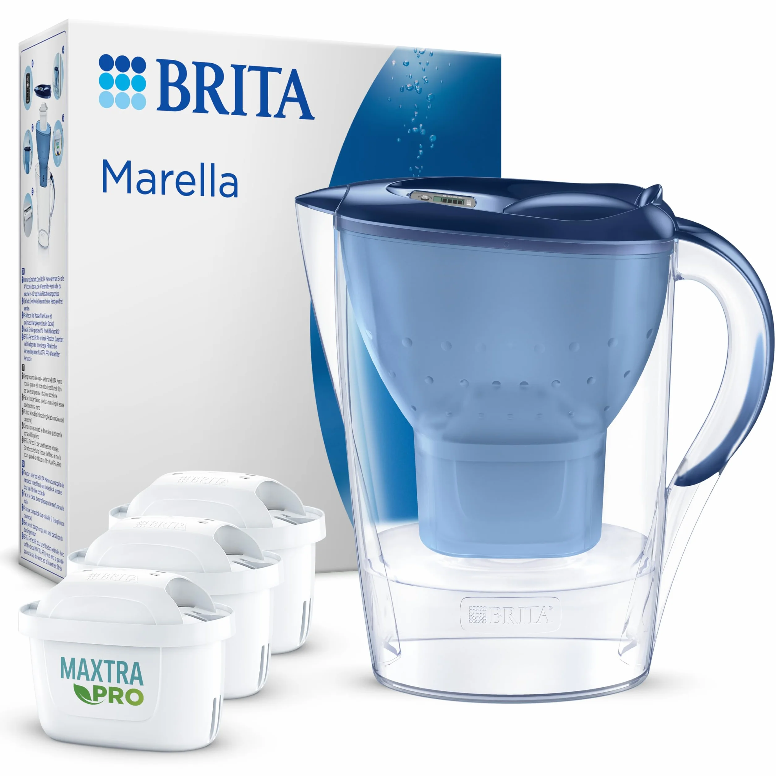 BRITA Marella Blu Caraffa Filtrante Acqua 2.4L con 3 Filtri MAXTRA PRO All-in-1