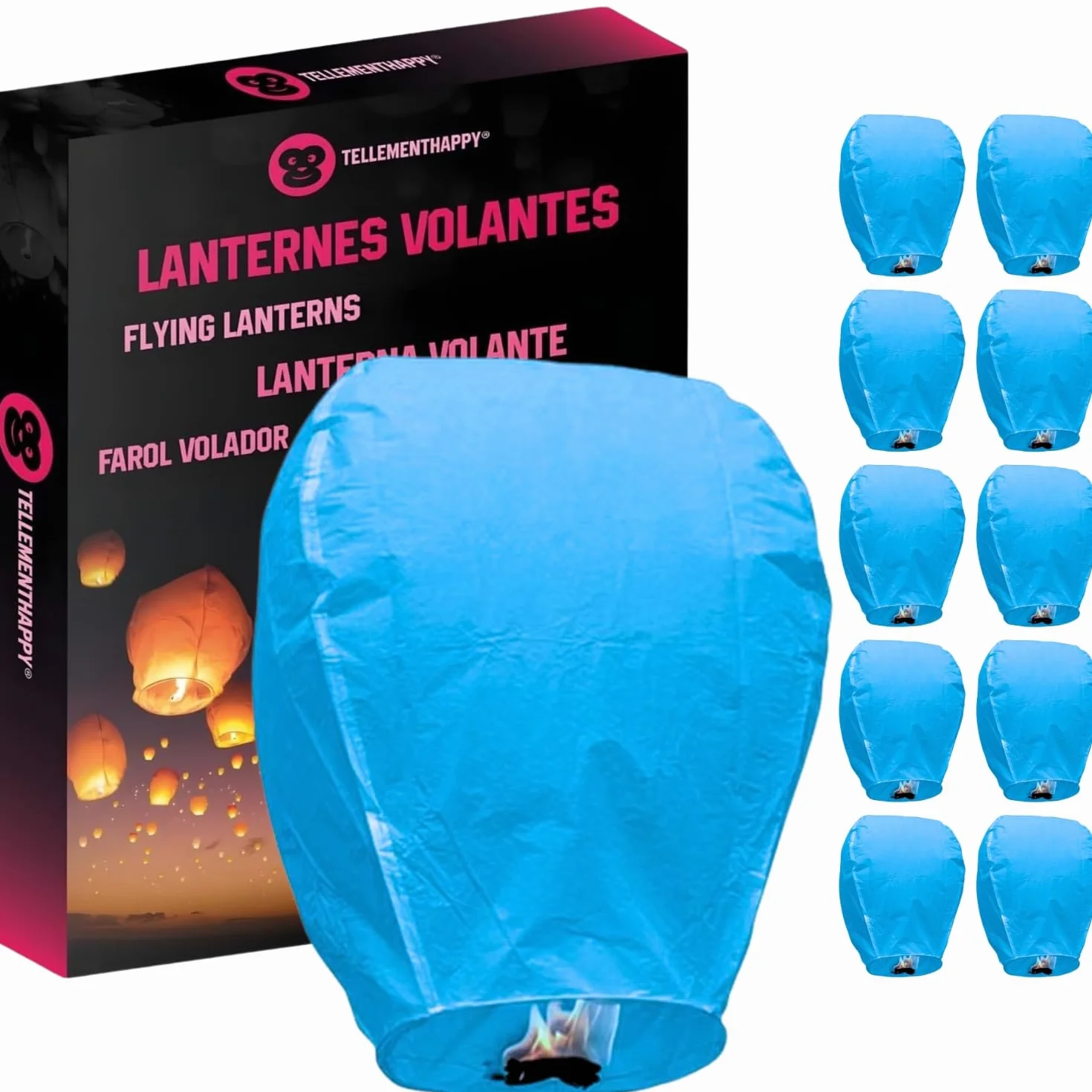 TellementHappy lanterna cinese volante 90 x 60 cm 10 pezzi blu carta biodegradabile