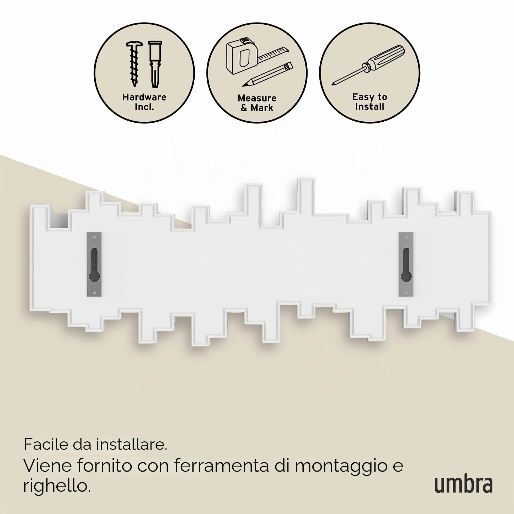 Umbra Sticks Attaccapanni da parete 5 ganci ribaltabili ABS Bianco