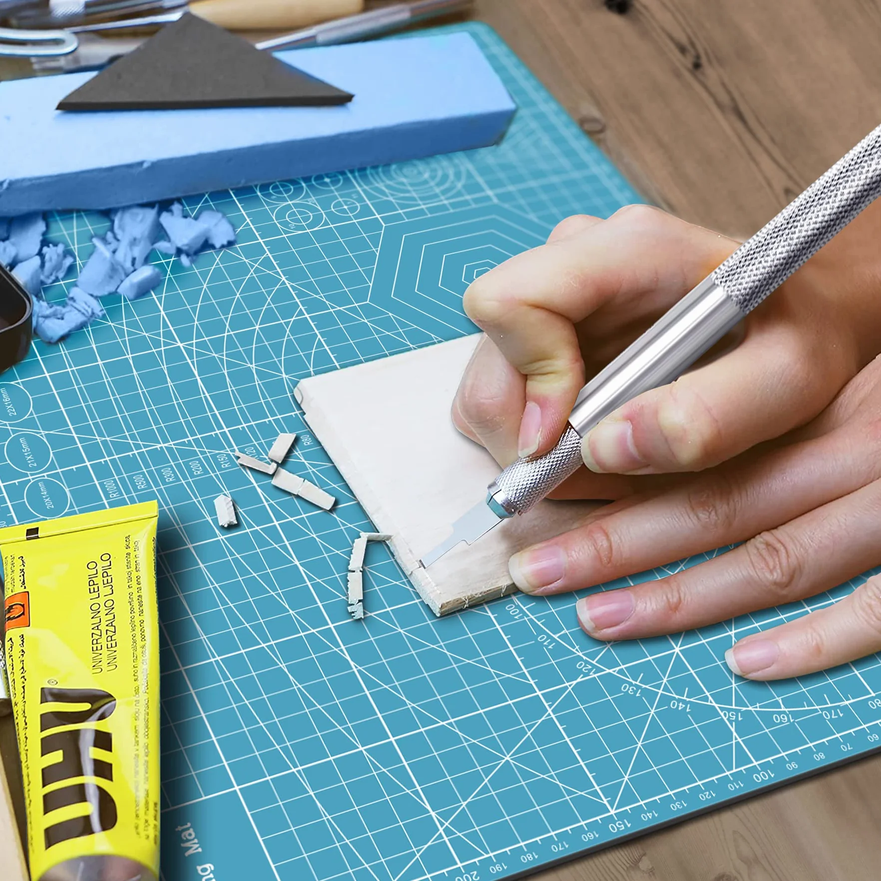 Miuzei Set Tappetini Taglio A3 Auto-cicatrizzante Disegno Cutter Bricolage Azzurro