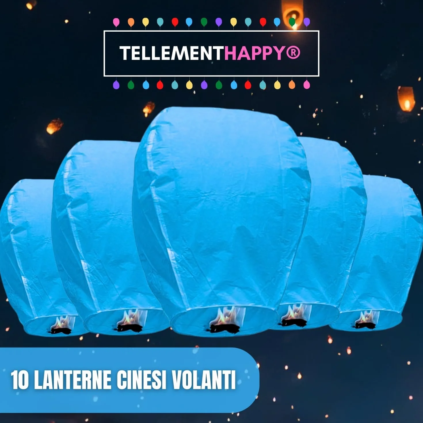 TellementHappy lanterna cinese volante 90 x 60 cm 10 pezzi blu carta biodegradabile