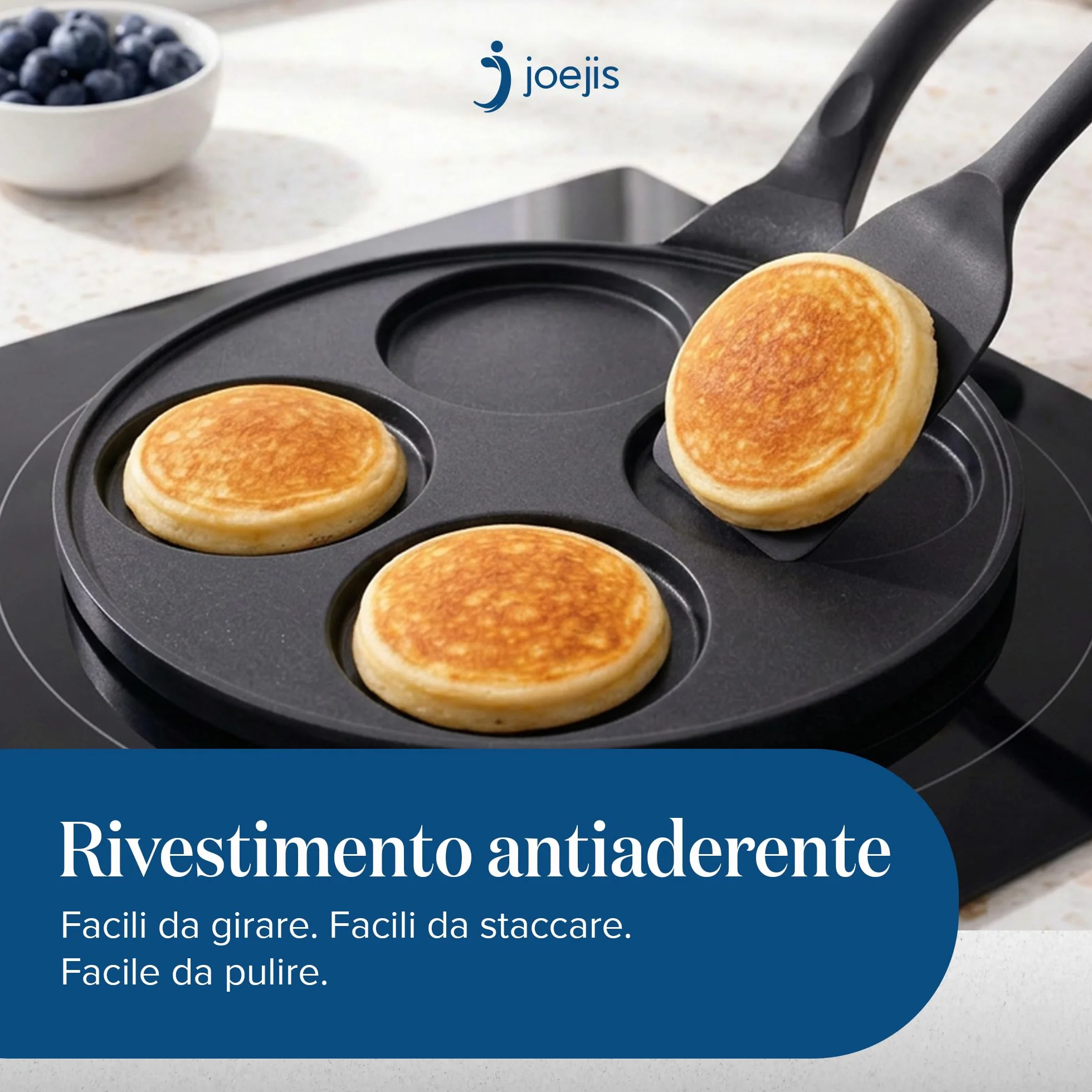 Joeji's Kitchen 4 Fori Padella Pancake 26cm - Induzione Antiaderent Padella Frittata Colazione - Nero