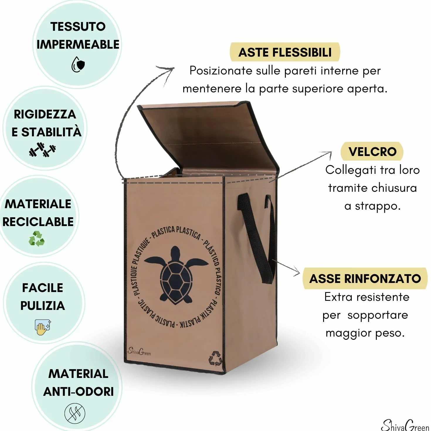 Borse Raccolta Differenziata Interno Esterno con Coperchio, Cestini Spazzatura Differenziata, Plastica, Carta, Vetro