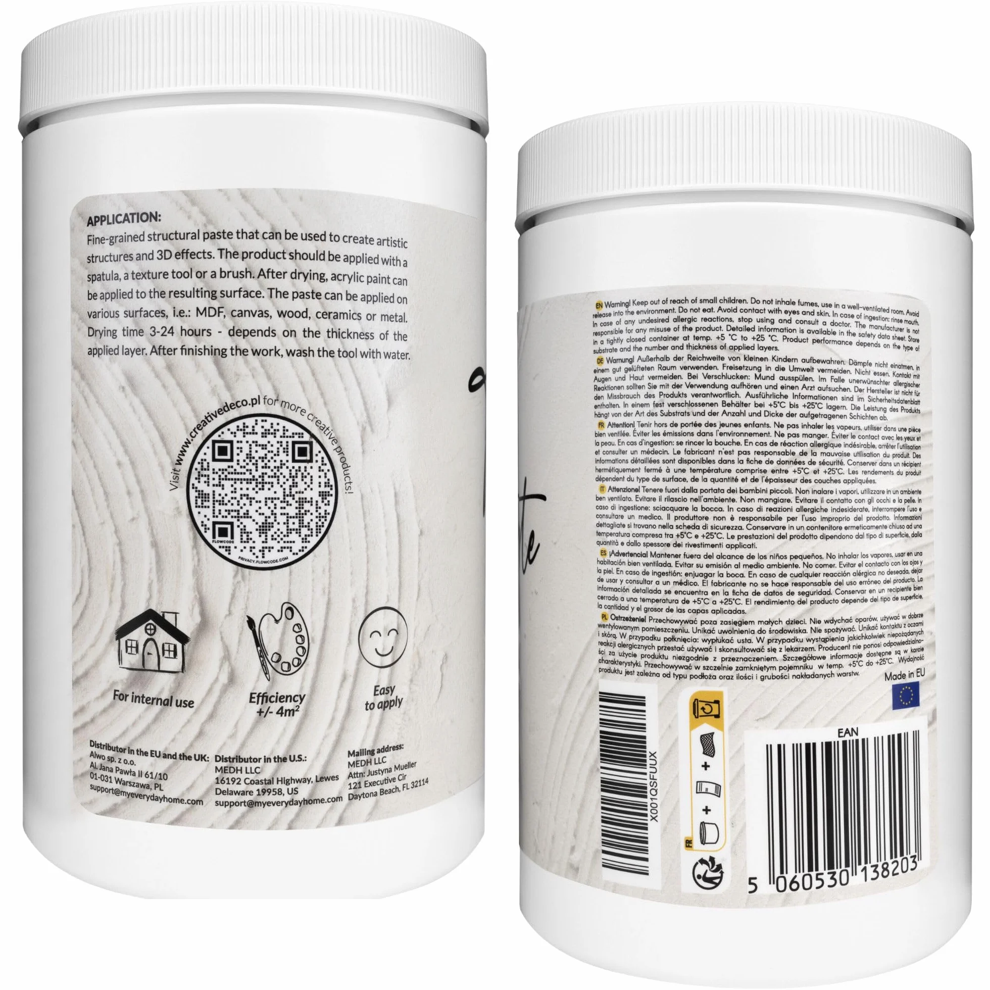 Creative Deco Pasta Strutturale a Grana Fine 2kg Massa Bianca Modellabile per Effetti 3D
