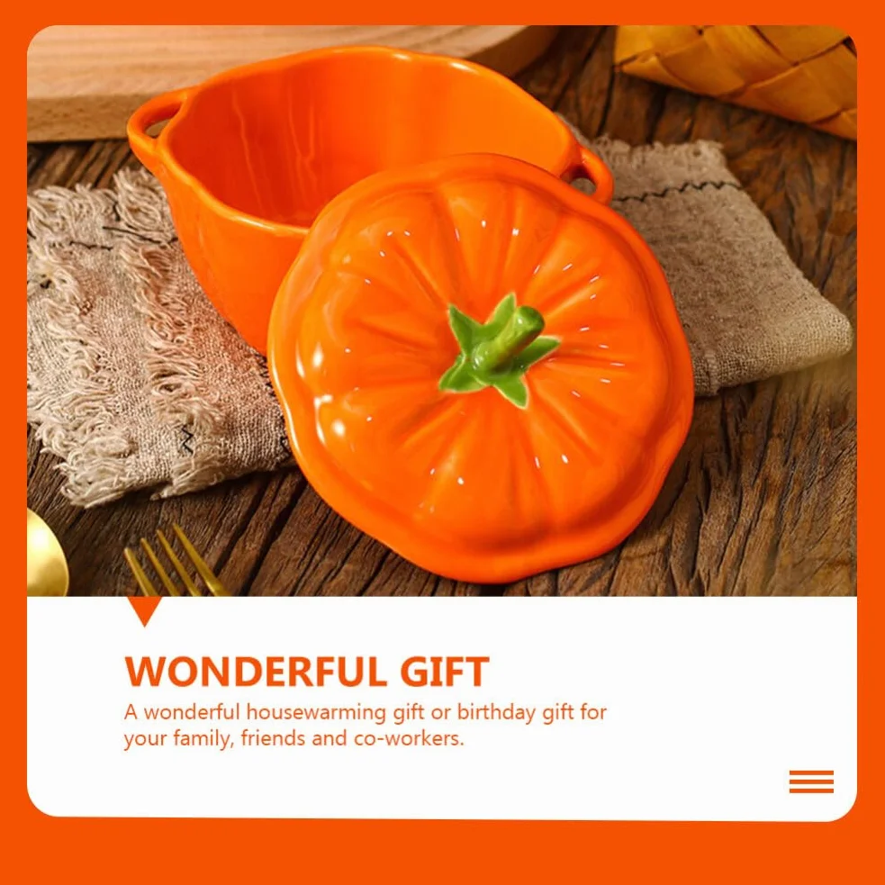 Zucca Cocotte Forno Ceramica Zuppa Terrina con Coperchio Arancione