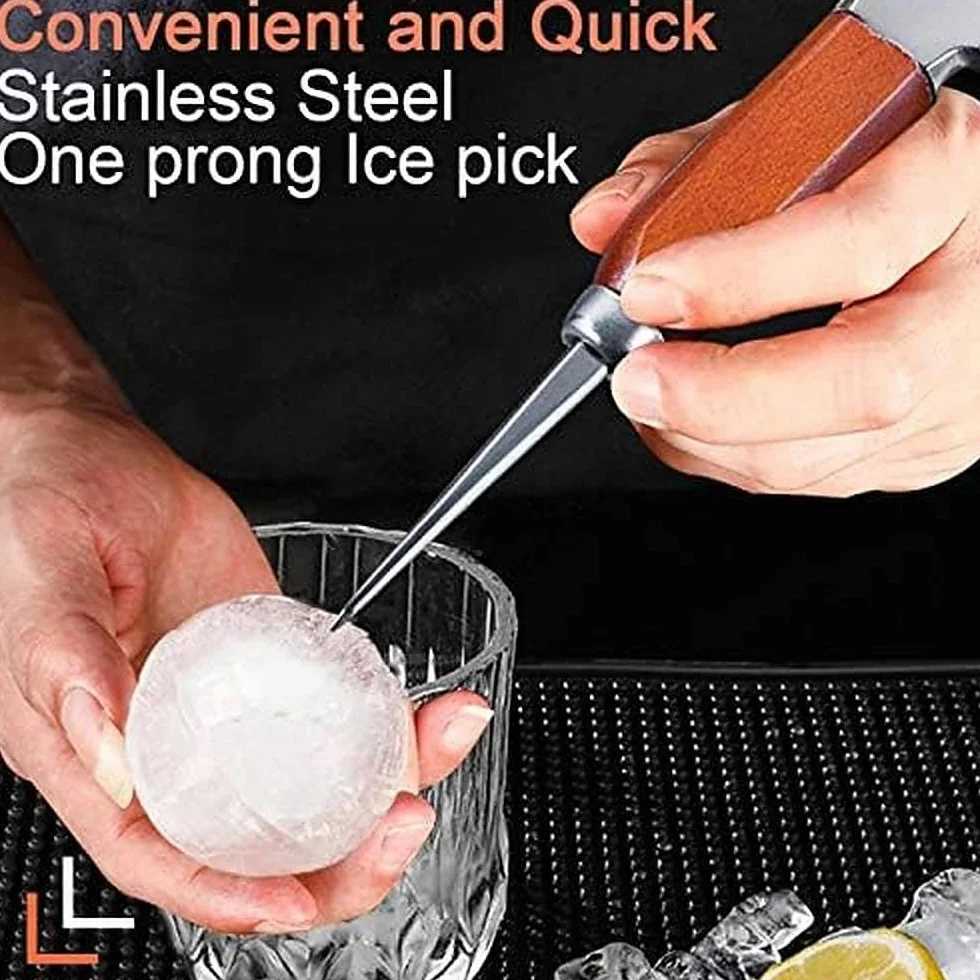 Ice Pick Set di 2 con Manico in Legno, Cippatrice per Il Ghiaccio 304 in Acciaio Inox,Tritaghiaccio,Scalpello per Ghiaccio, Ghiaccio Tritato, di sicurezza per bar da cucina